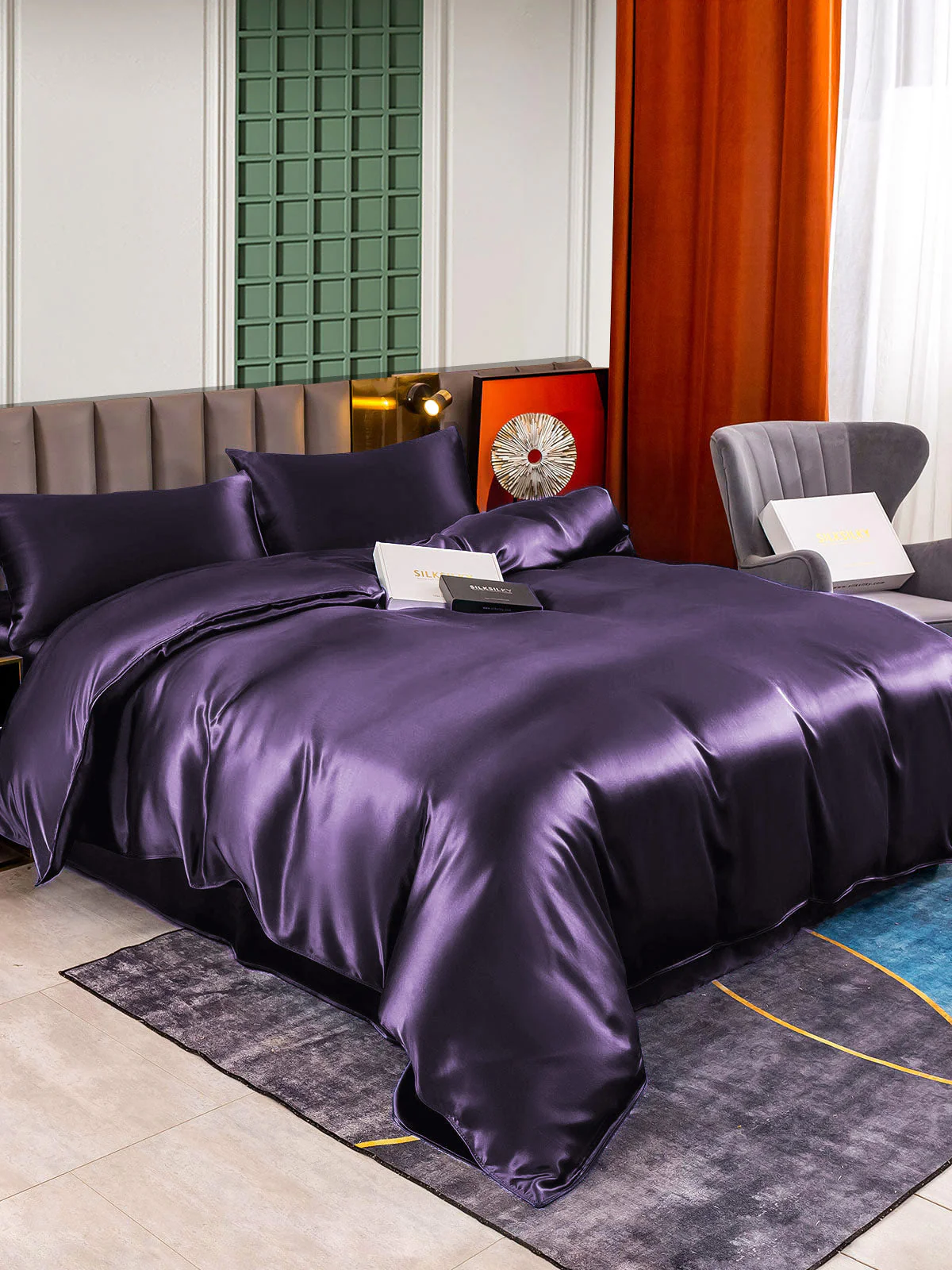 22Momme 4Pcs Silk Set Duvet Cover+Flat Sheet+2x Pillowcases - Image 90