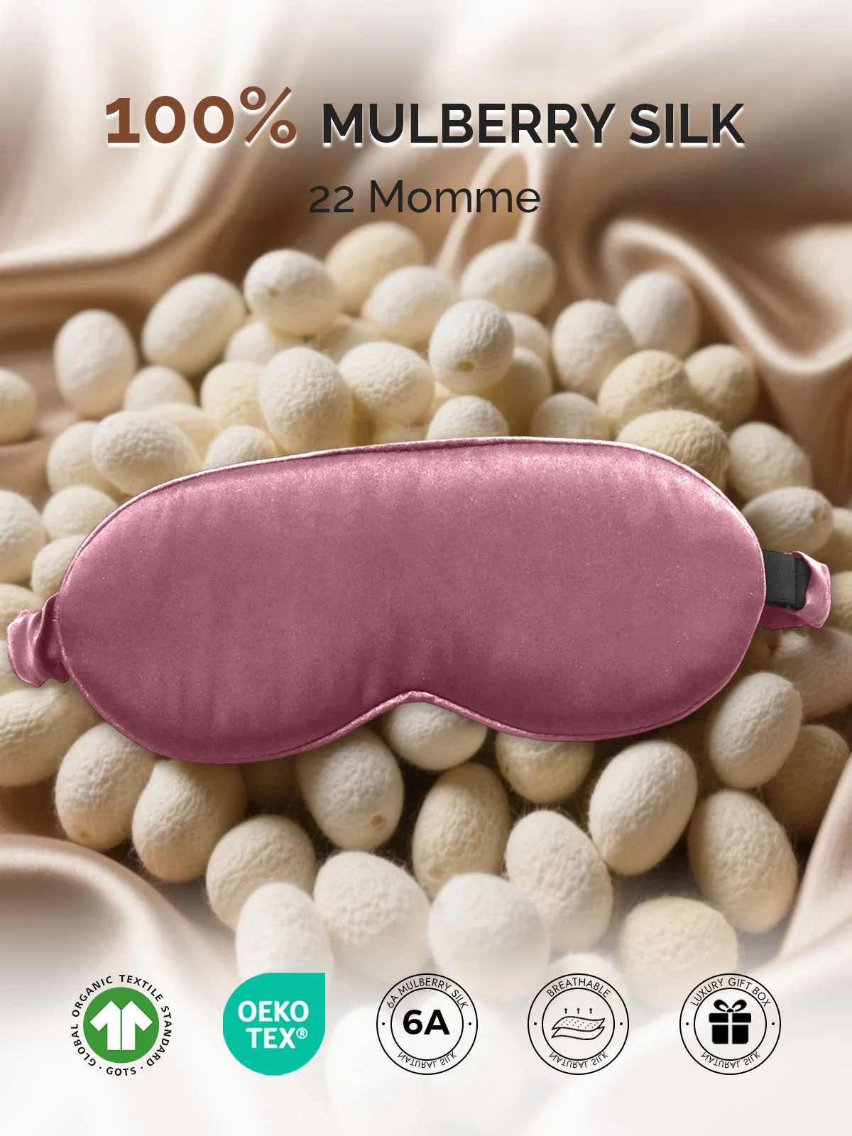 22Momme Pure Silk 3D Contoured Adjustable Eye Mask - Image 14