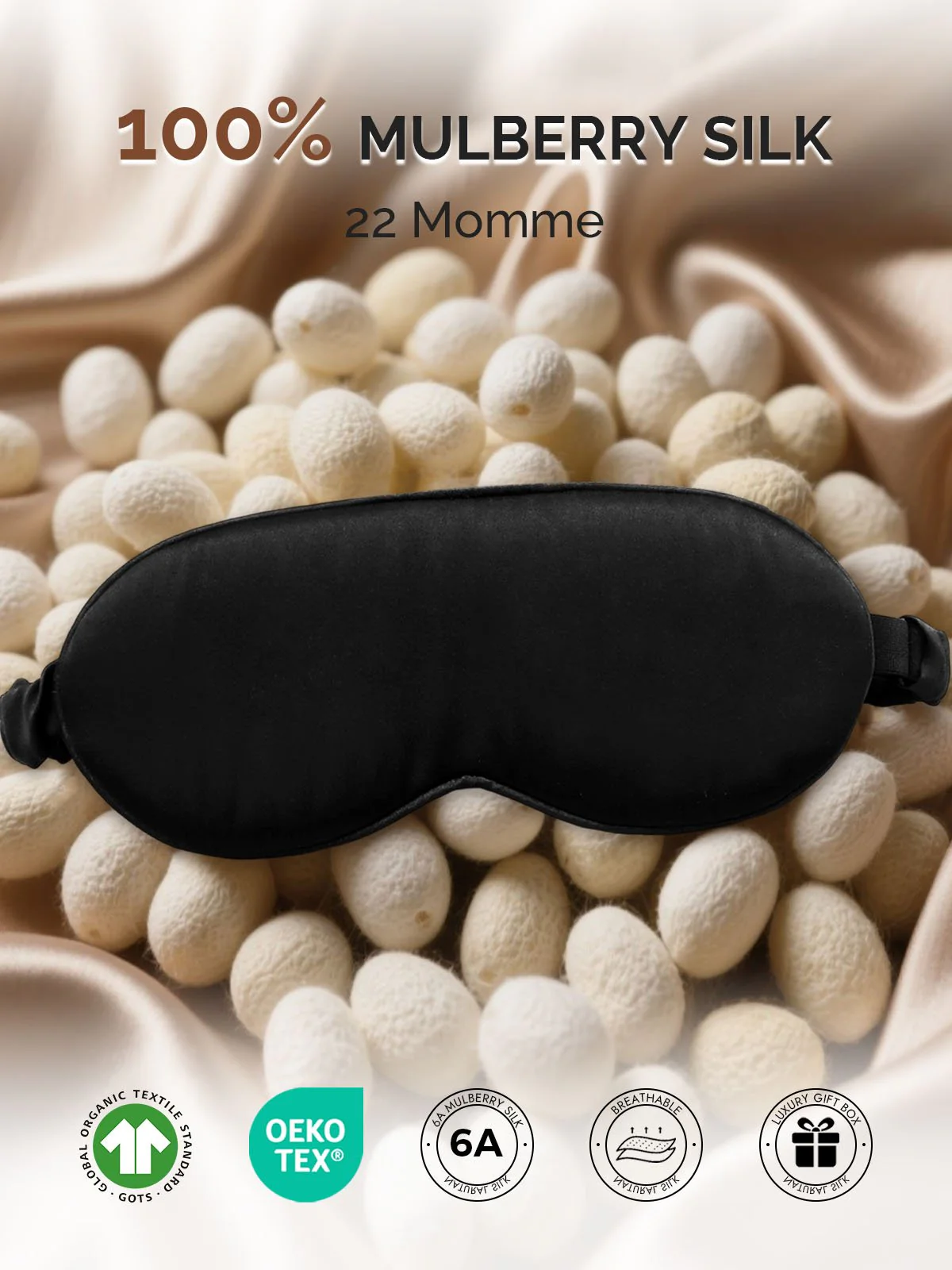 22Momme Pure Silk 3D Contoured Adjustable Eye Mask - Image 2