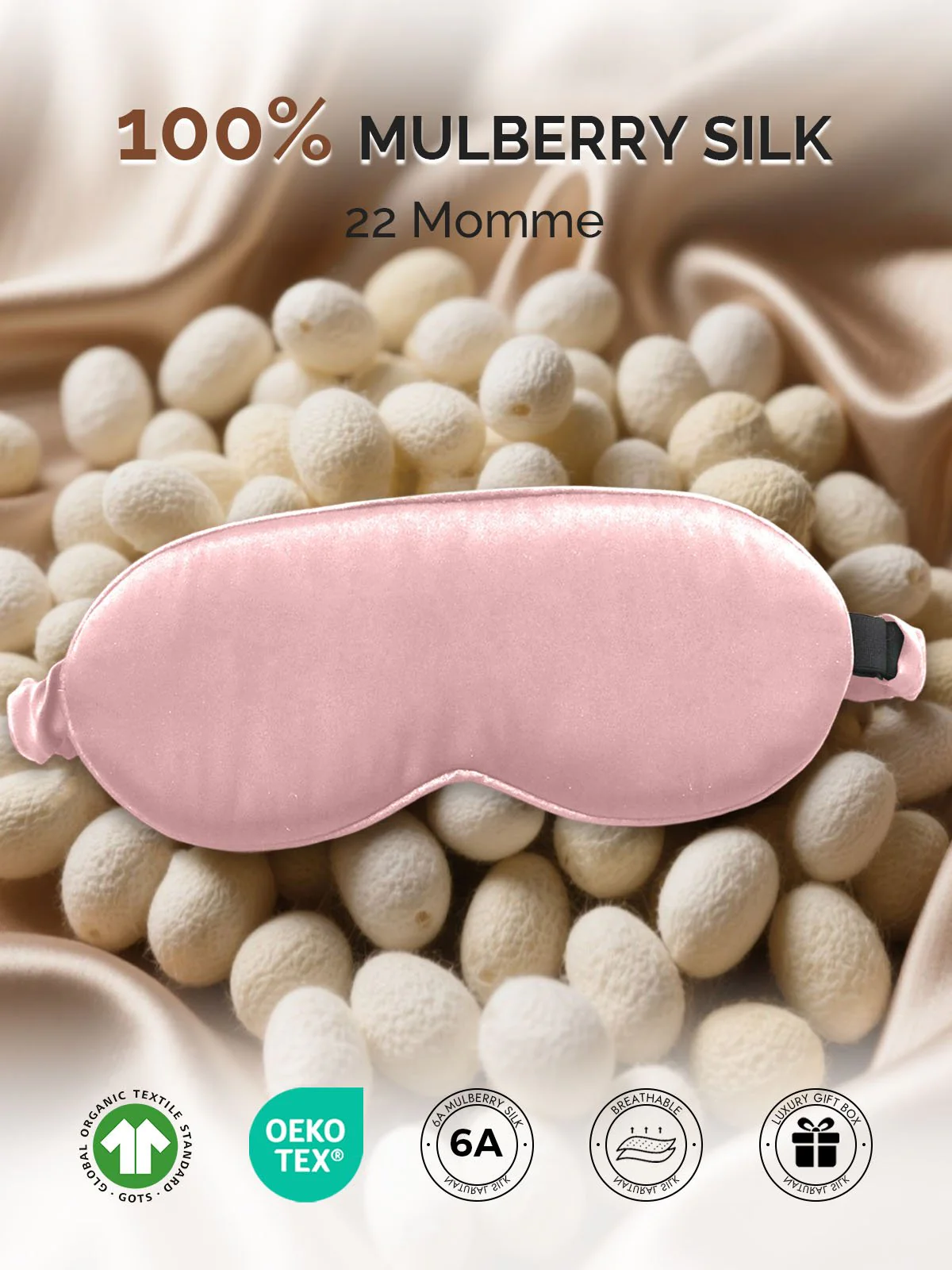 22Momme Pure Silk 3D Contoured Adjustable Eye Mask - Image 8