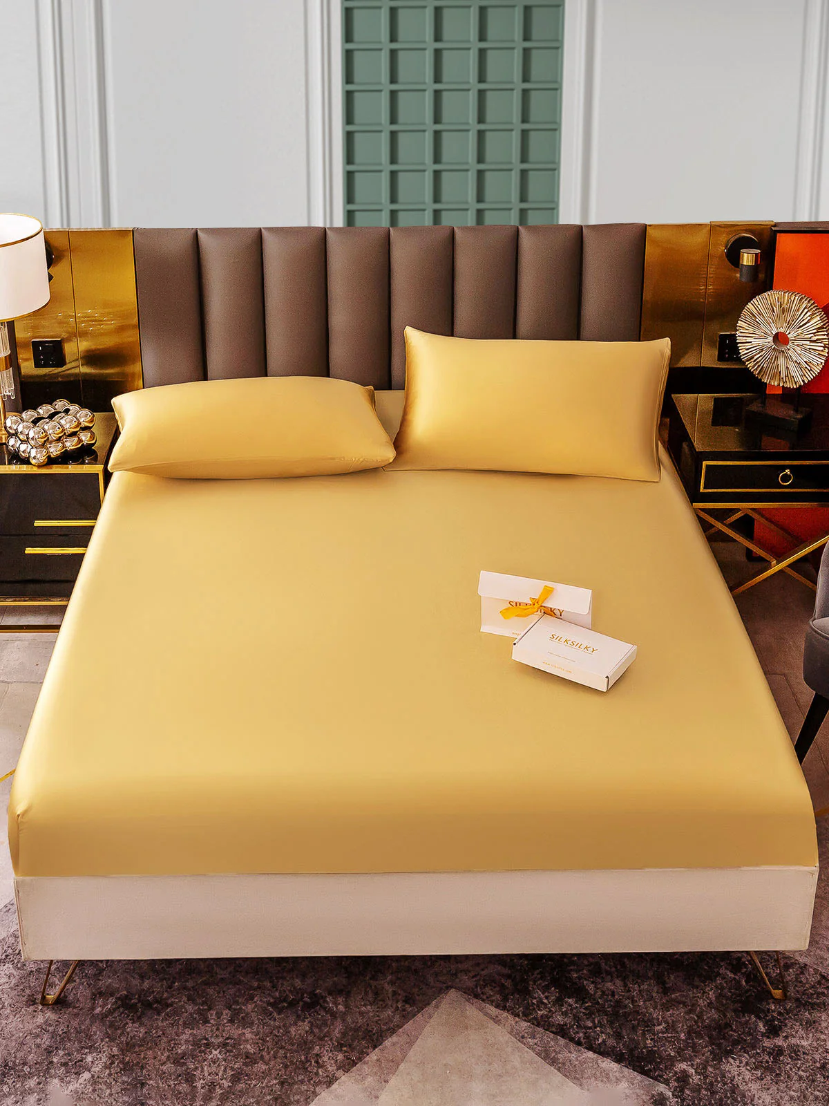 25Momme 3Pcs Silk Set Fitted Sheet+2x Pillowcases - Image 44