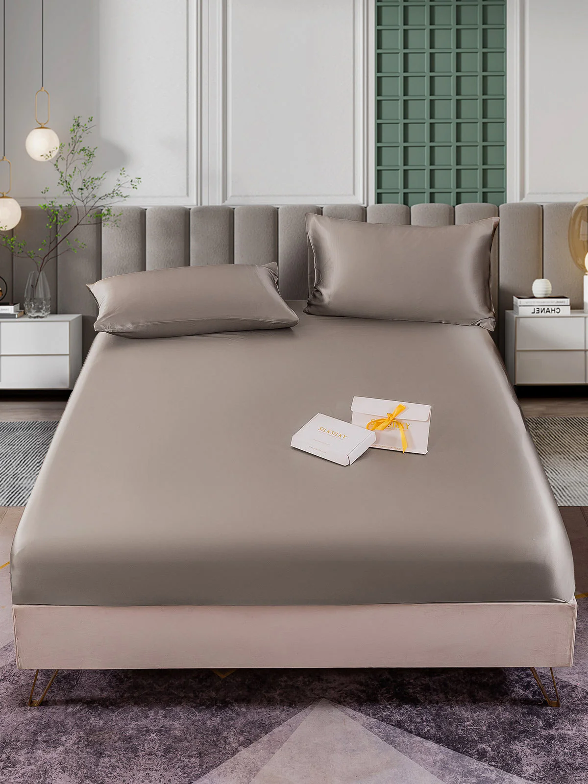 25Momme 3Pcs Silk Set Fitted Sheet+2x Pillowcases - Image 50
