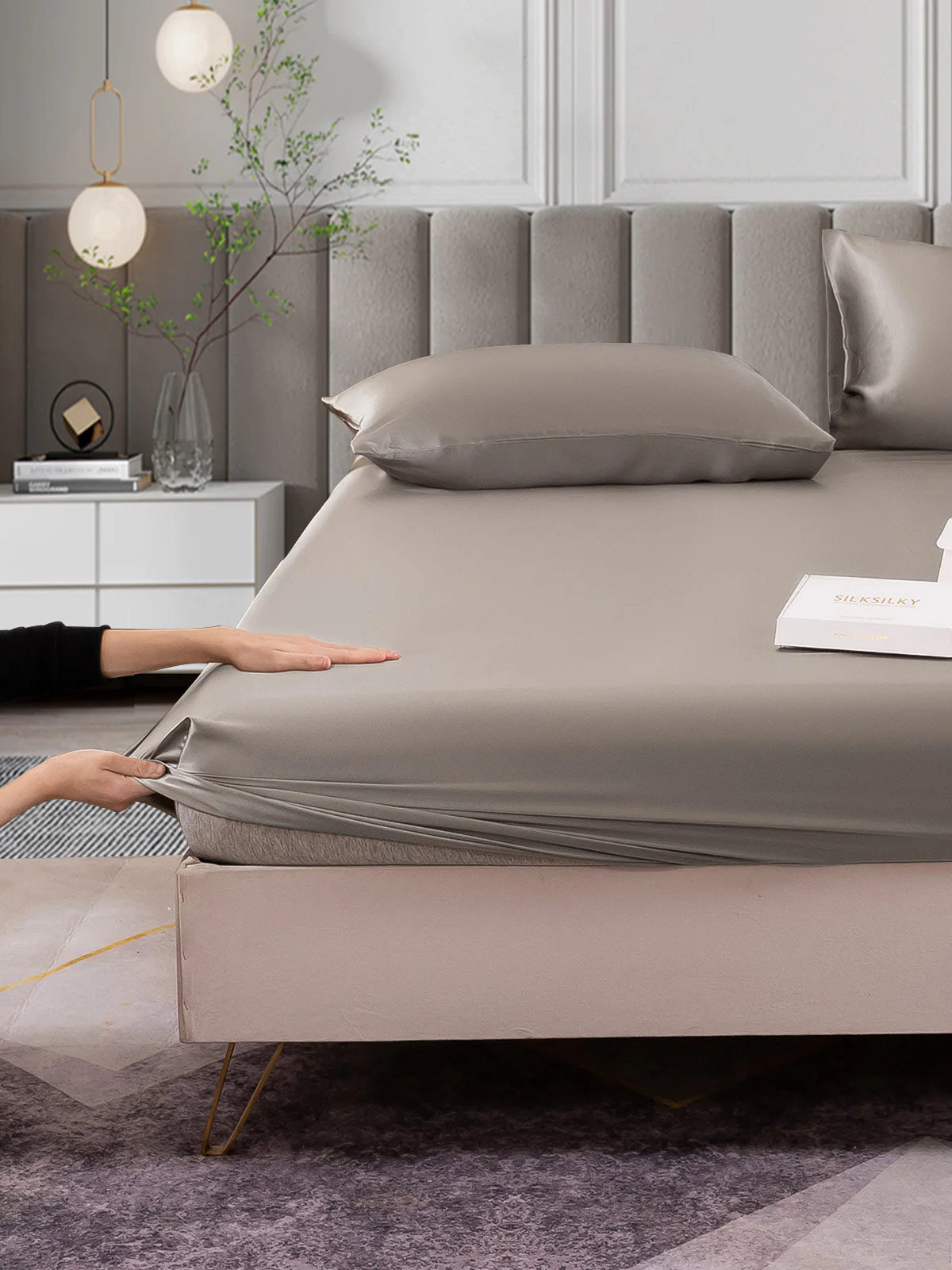 25Momme 3Pcs Silk Set Fitted Sheet+2x Pillowcases - Image 54