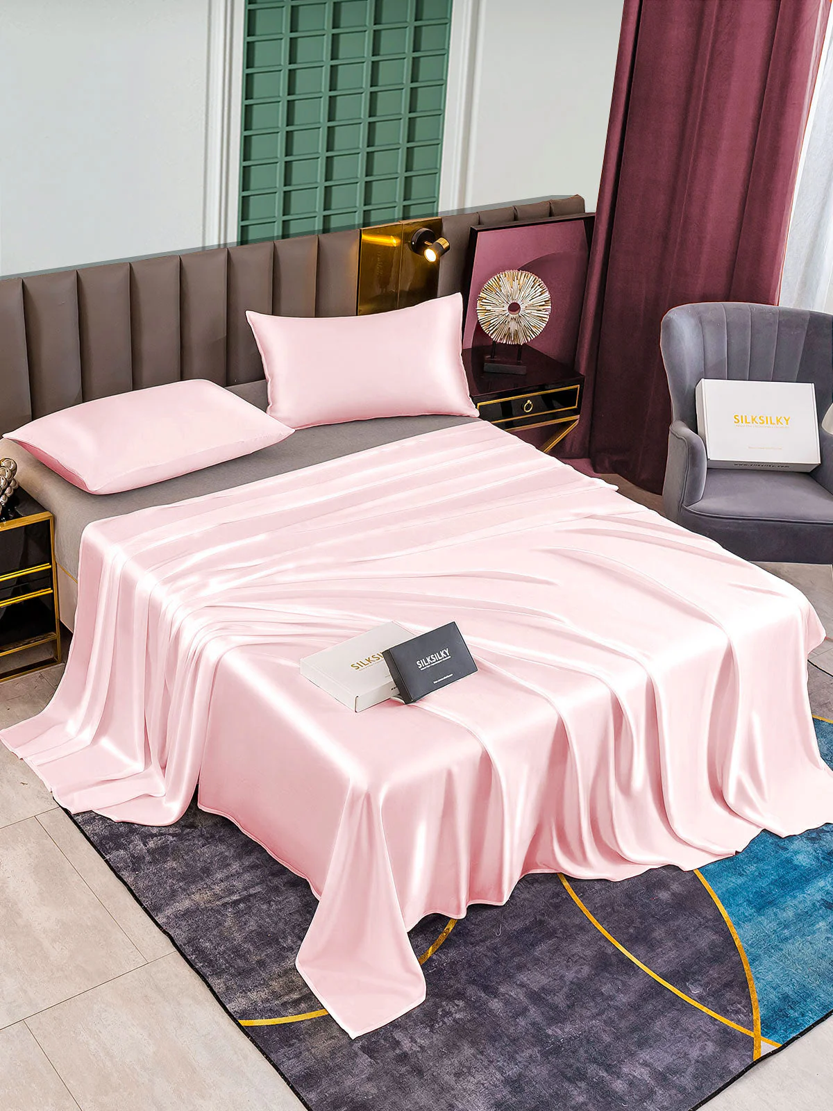 25Momme 3Pcs Silk Set Flat Sheet+2x Pillowcases - Image 17