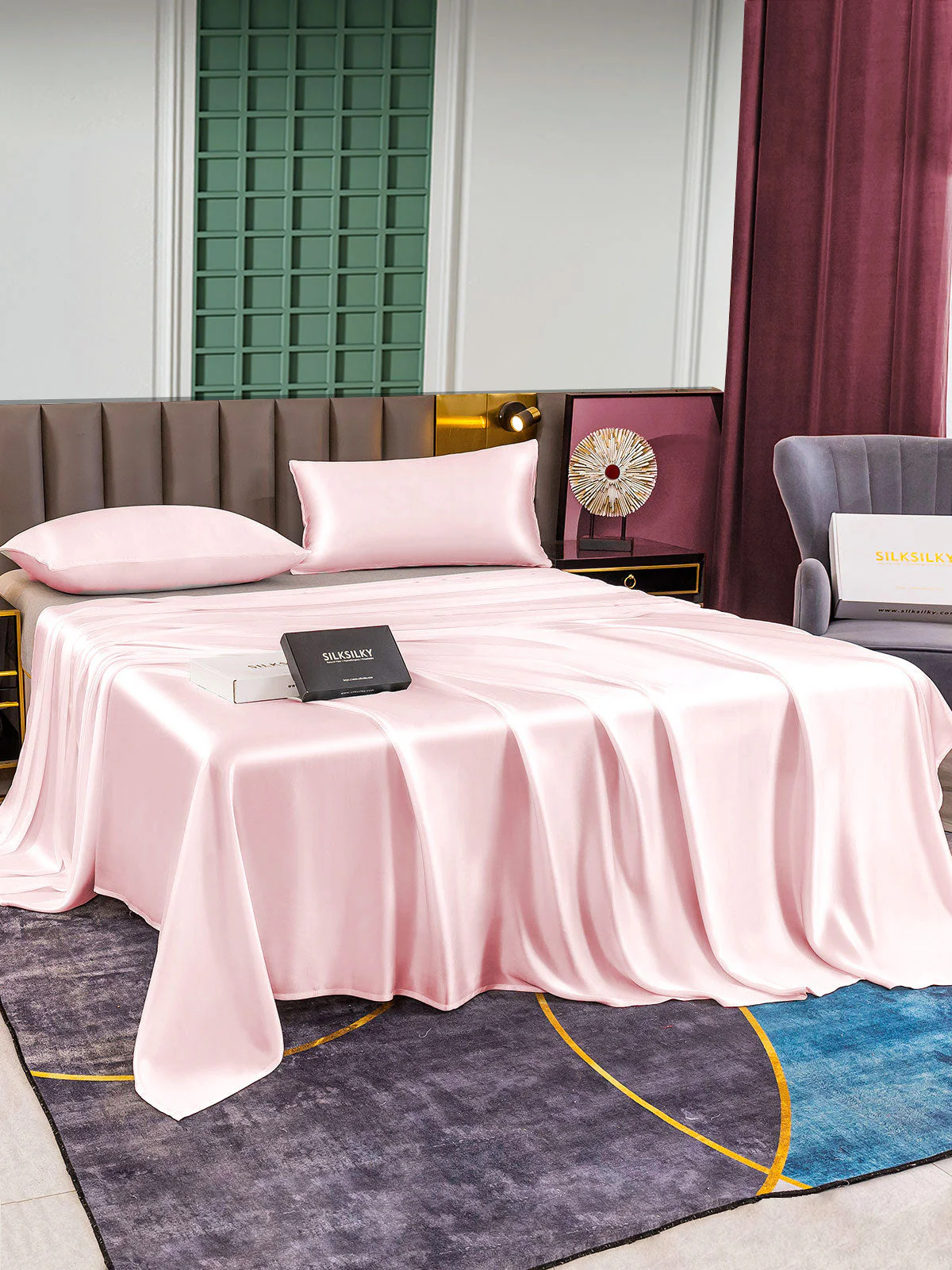25Momme 3Pcs Silk Set Flat Sheet+2x Pillowcases - Image 18