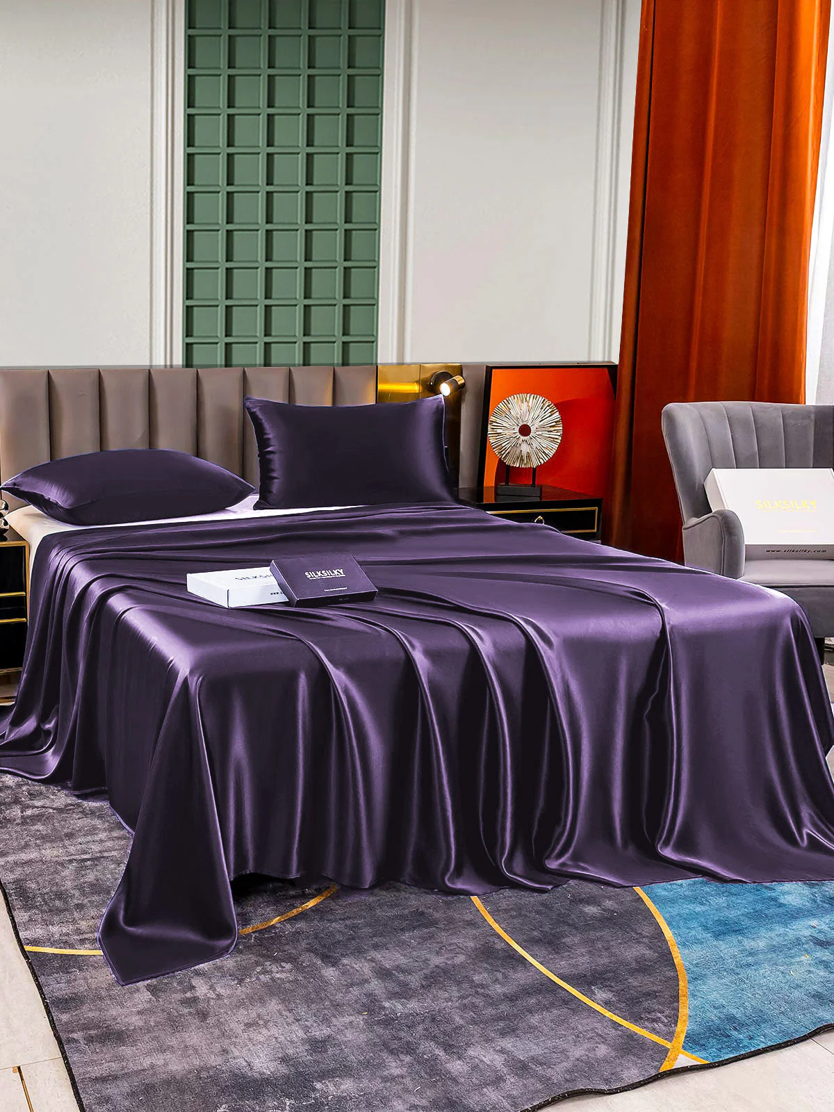 25Momme 3Pcs Silk Set Flat Sheet+2x Pillowcases - Image 33