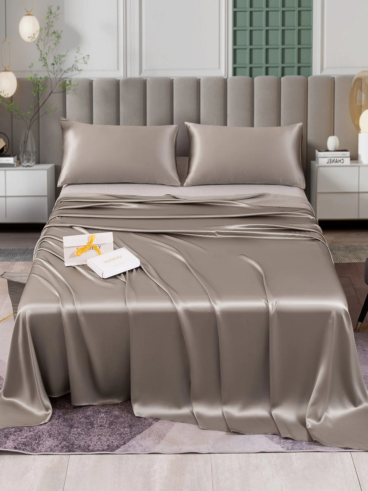 25Momme 3Pcs Silk Set Flat Sheet+2x Pillowcases - Image 41