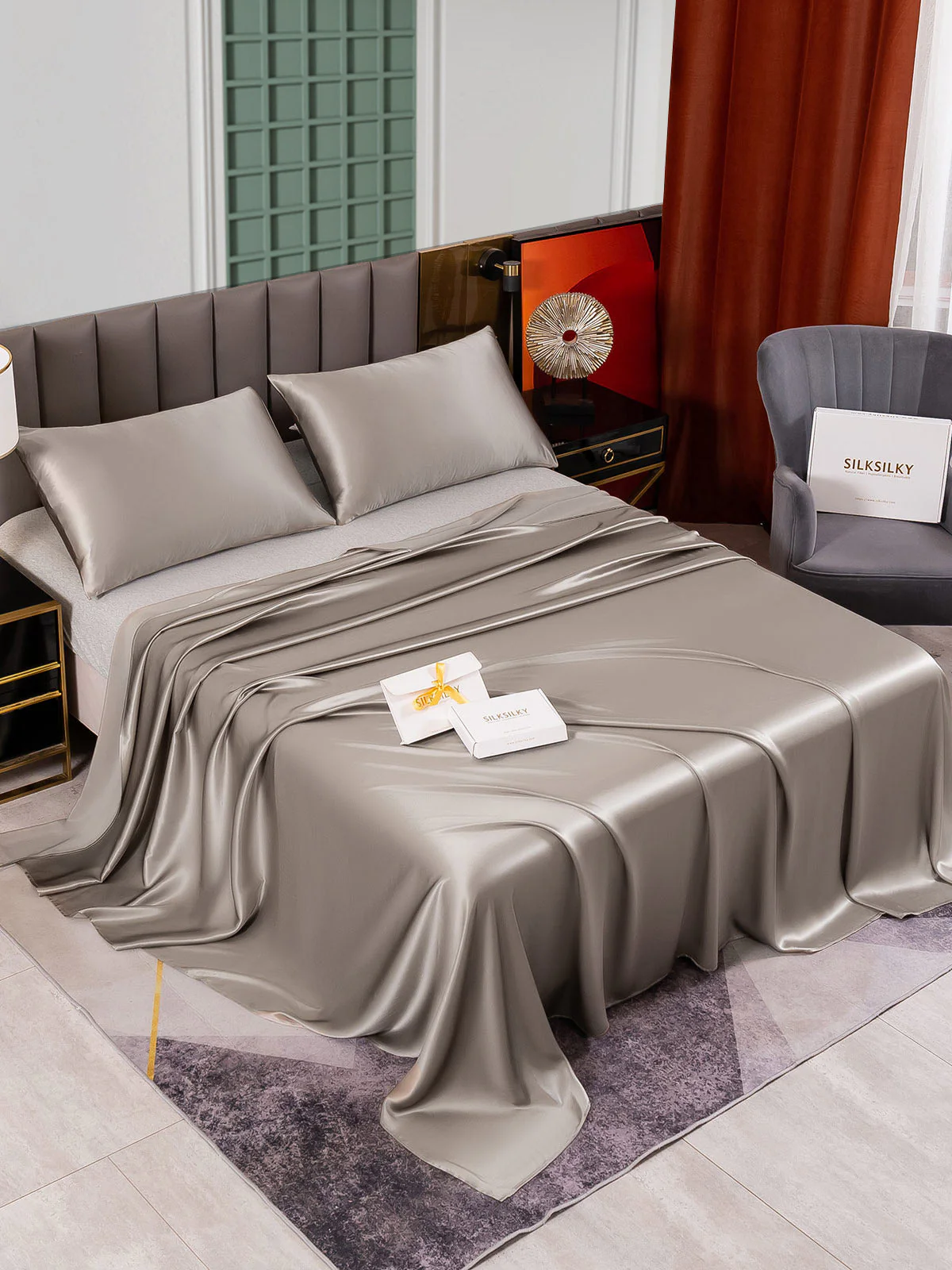 25Momme 3Pcs Silk Set Flat Sheet+2x Pillowcases - Image 42
