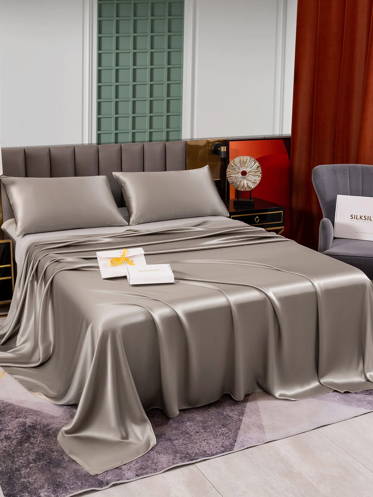 25Momme 3Pcs Silk Set Flat Sheet+2x Pillowcases - Image 43