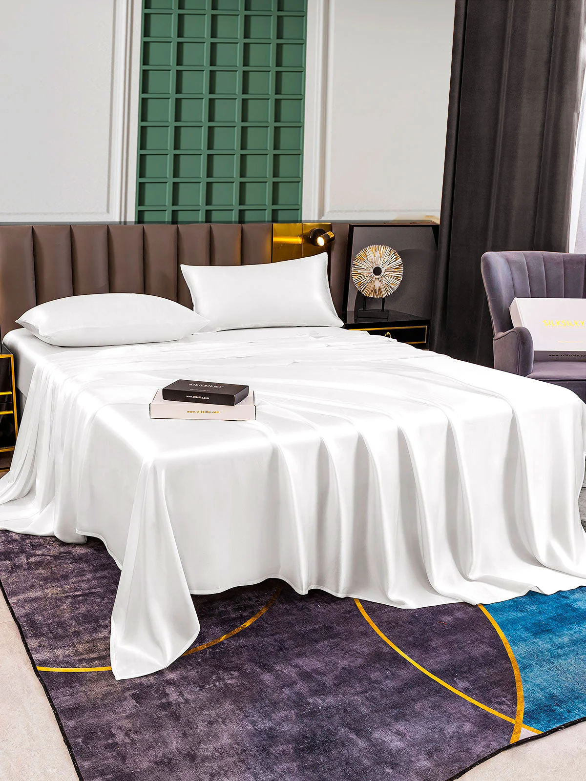 25Momme Silk 4Pcs Set Fitted&Flat Sheets+2x Pillowcases - Image 11