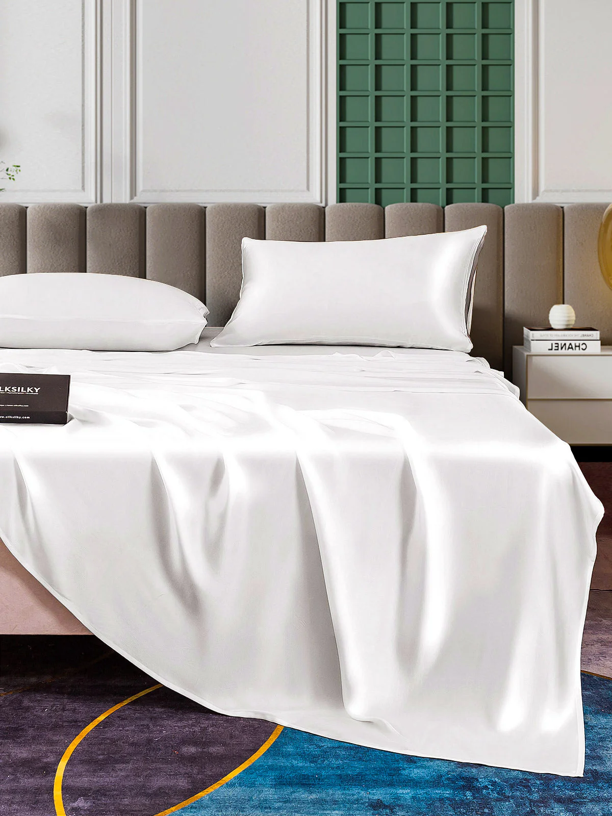 25Momme Silk 4Pcs Set Fitted&Flat Sheets+2x Pillowcases - Image 12