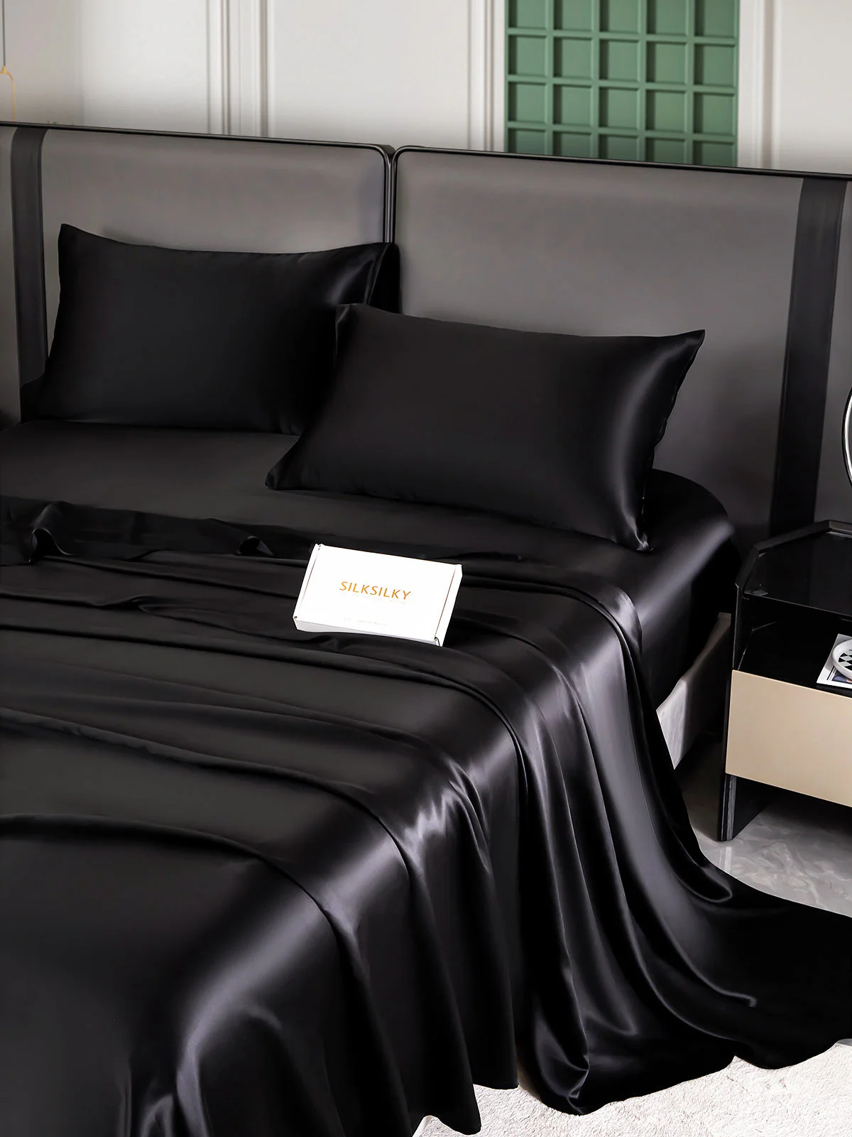 25Momme Silk 4Pcs Set Fitted&Flat Sheets+2x Pillowcases - Image 18