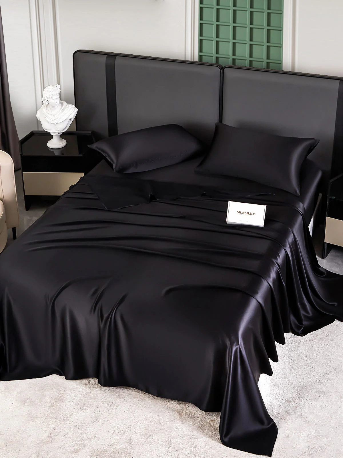 25Momme Silk 4Pcs Set Fitted&Flat Sheets+2x Pillowcases - Image 19
