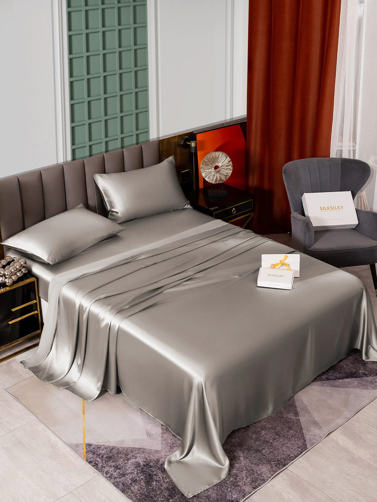 25Momme Silk 4Pcs Set Fitted&Flat Sheets+2x Pillowcases - Image 2