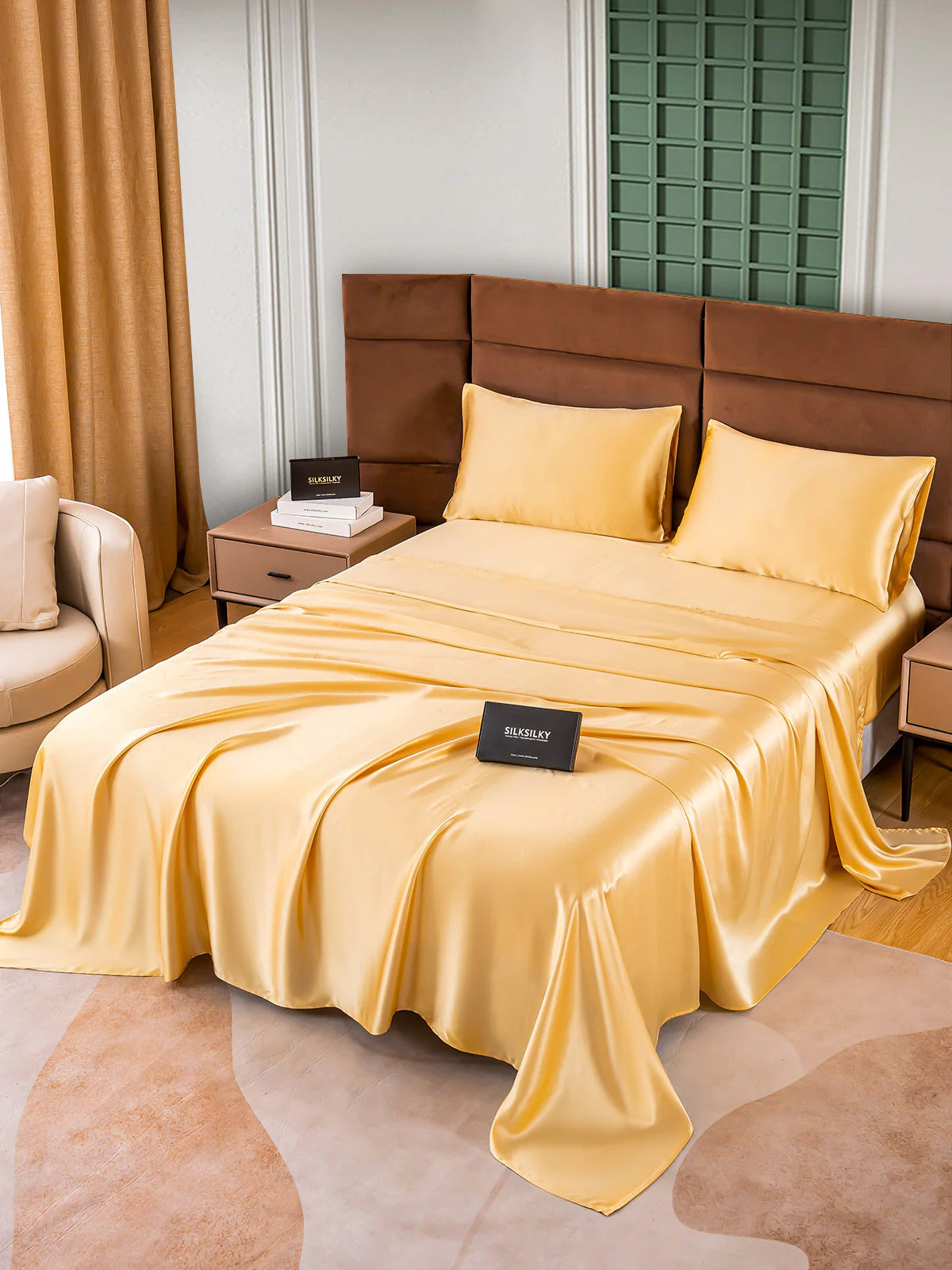 25Momme Silk 4Pcs Set Fitted&Flat Sheets+2x Pillowcases - Image 23