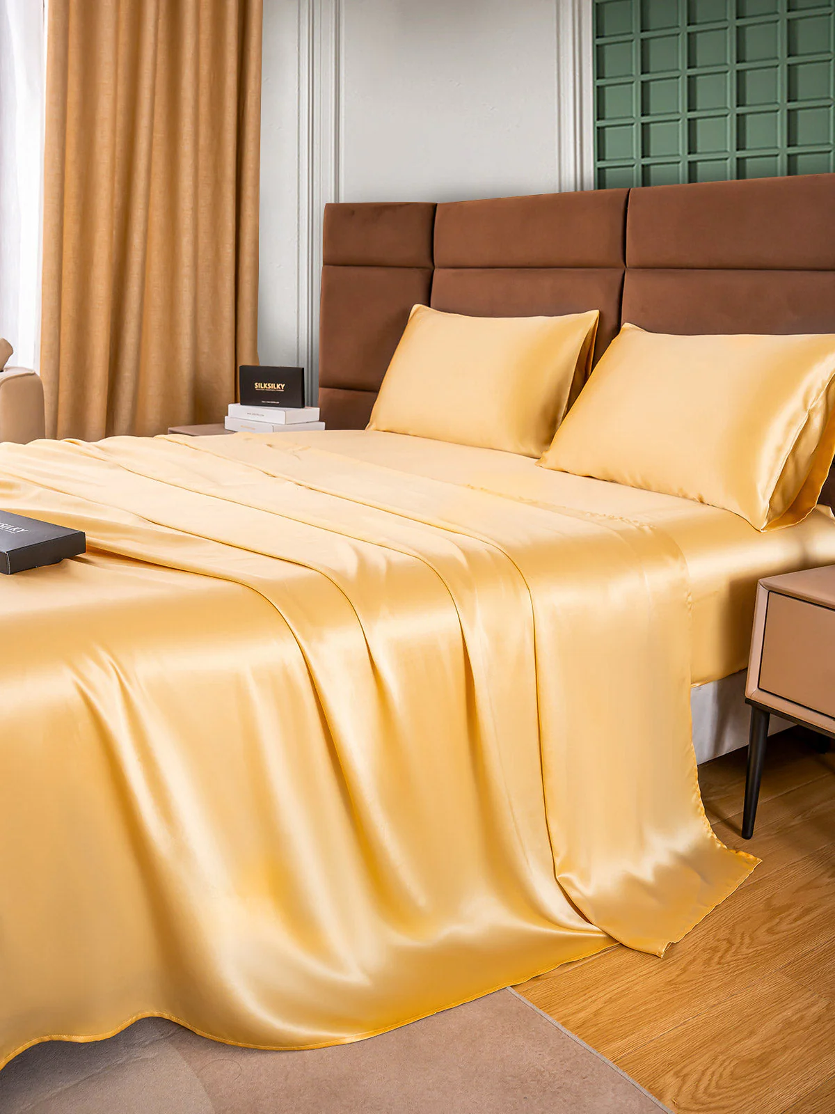 25Momme Silk 4Pcs Set Fitted&Flat Sheets+2x Pillowcases - Image 24