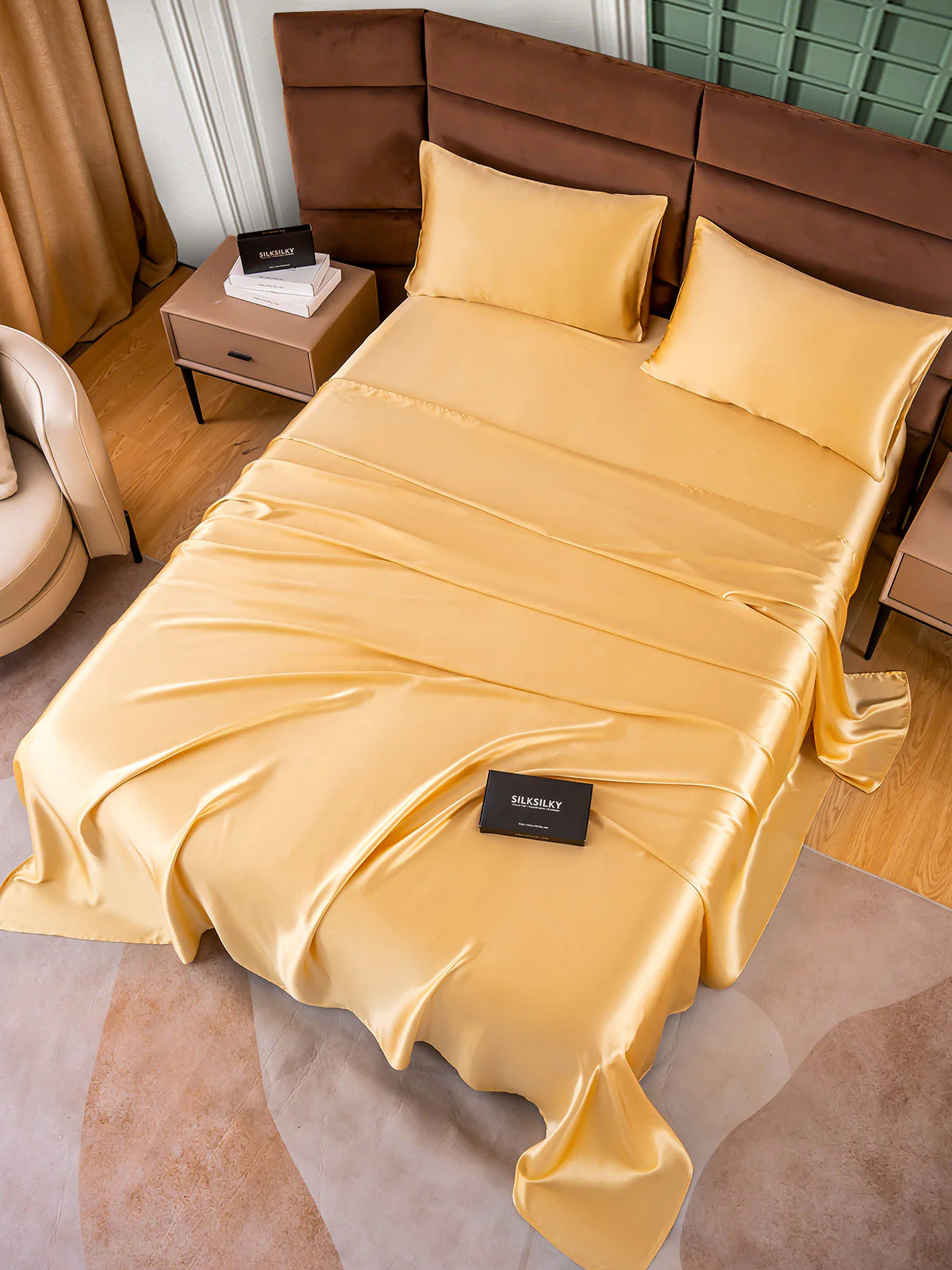 25Momme Silk 4Pcs Set Fitted&Flat Sheets+2x Pillowcases - Image 26