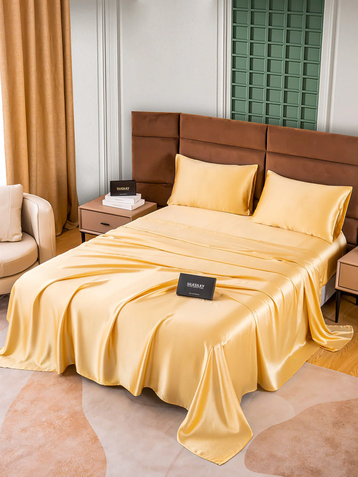 25Momme Silk 4Pcs Set Fitted&Flat Sheets+2x Pillowcases - Image 27