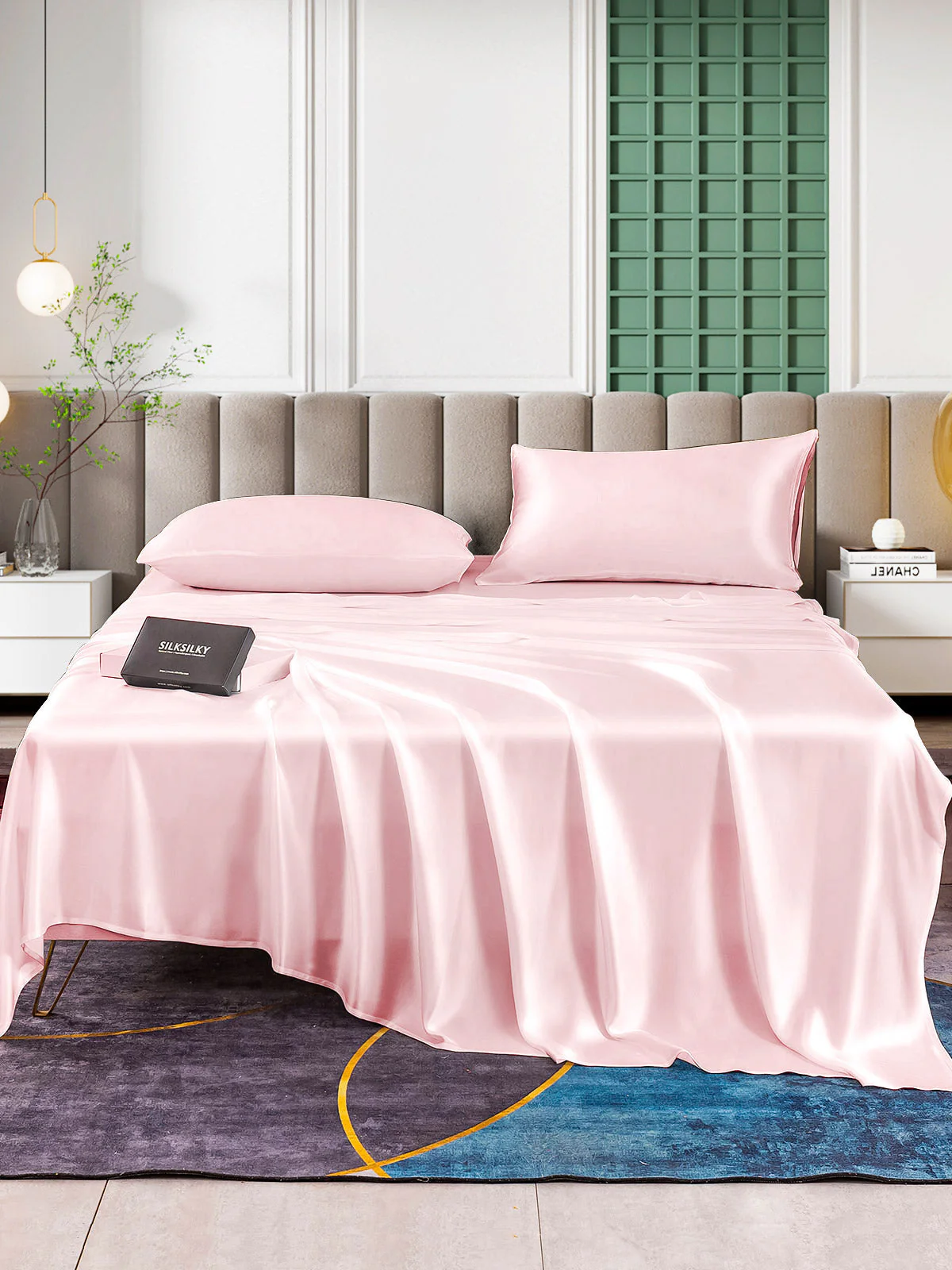 25Momme Silk 4Pcs Set Fitted&Flat Sheets+2x Pillowcases - Image 28