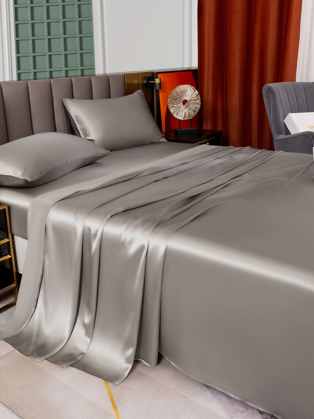 25Momme Silk 4Pcs Set Fitted&Flat Sheets+2x Pillowcases - Image 3