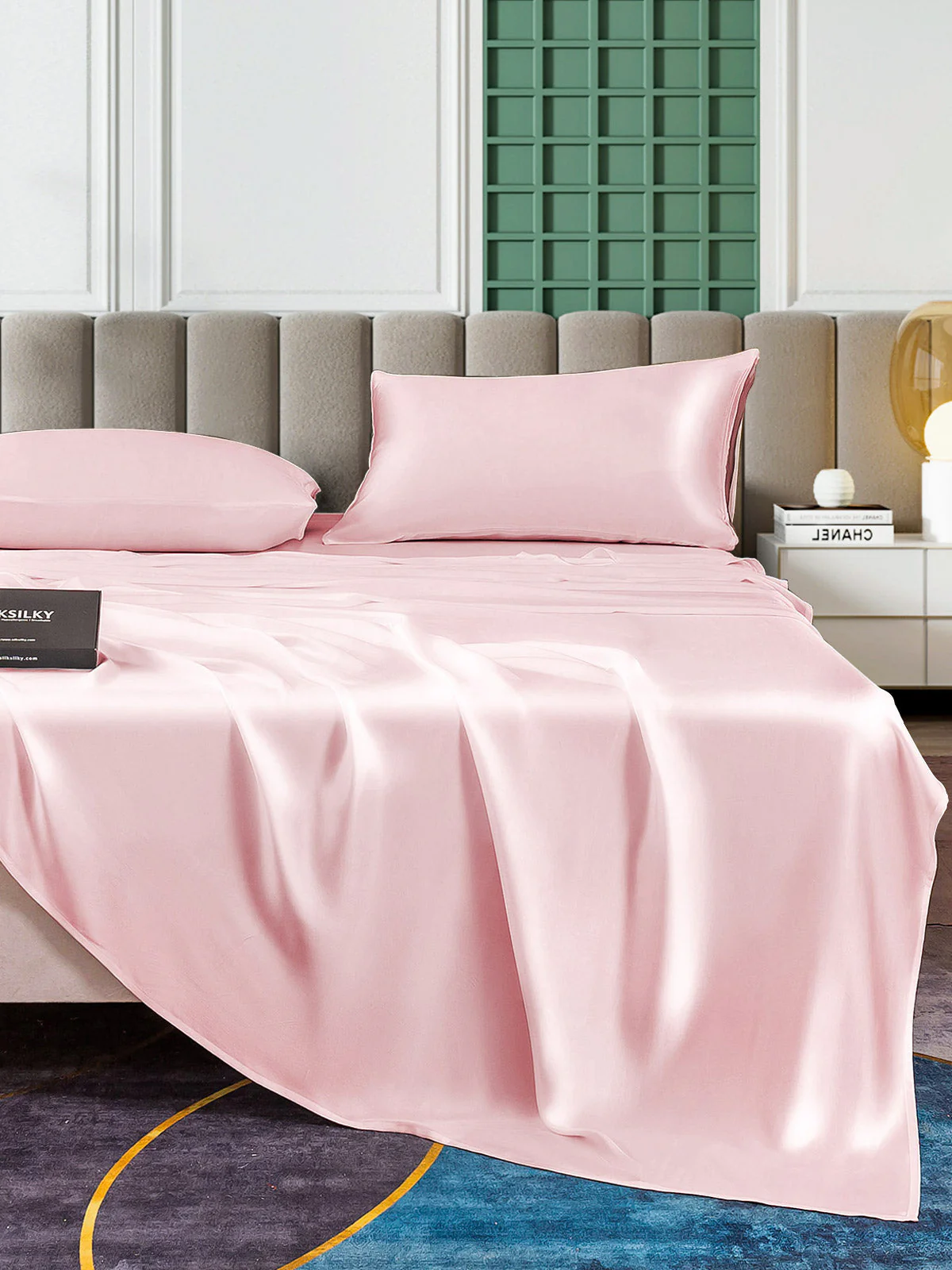25Momme Silk 4Pcs Set Fitted&Flat Sheets+2x Pillowcases - Image 33