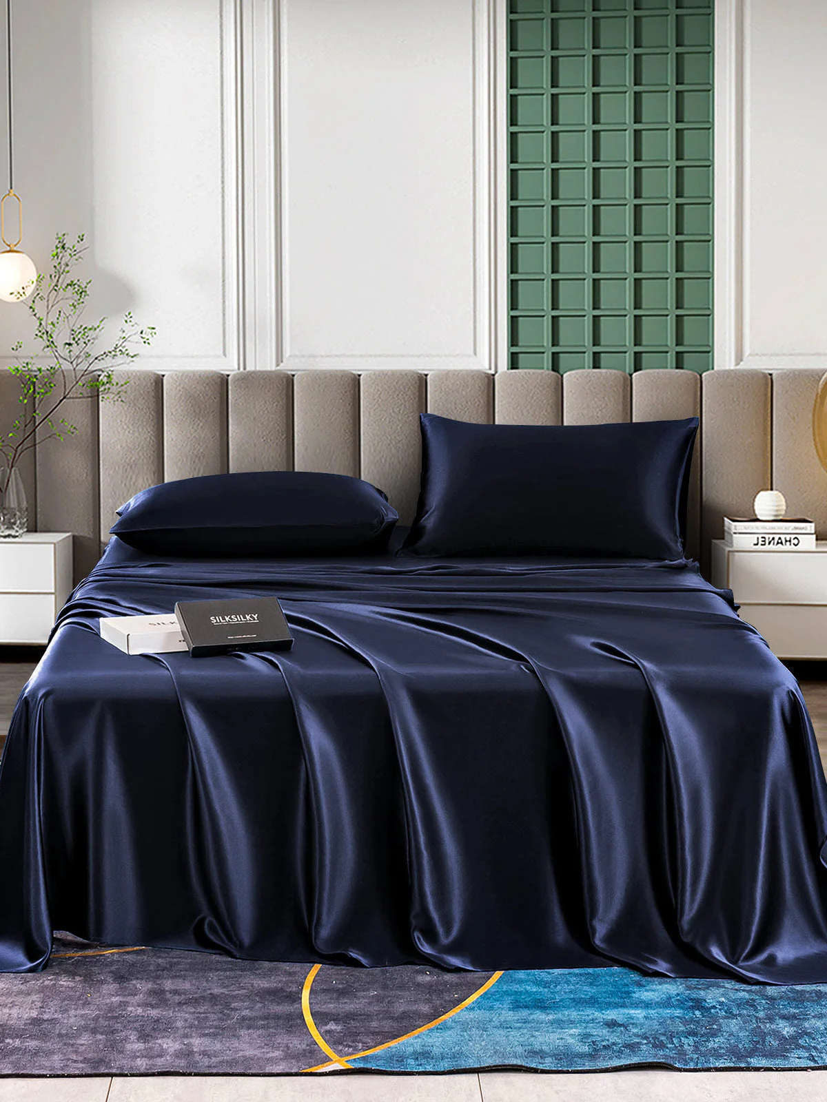 25Momme Silk 4Pcs Set Fitted&Flat Sheets+2x Pillowcases - Image 34