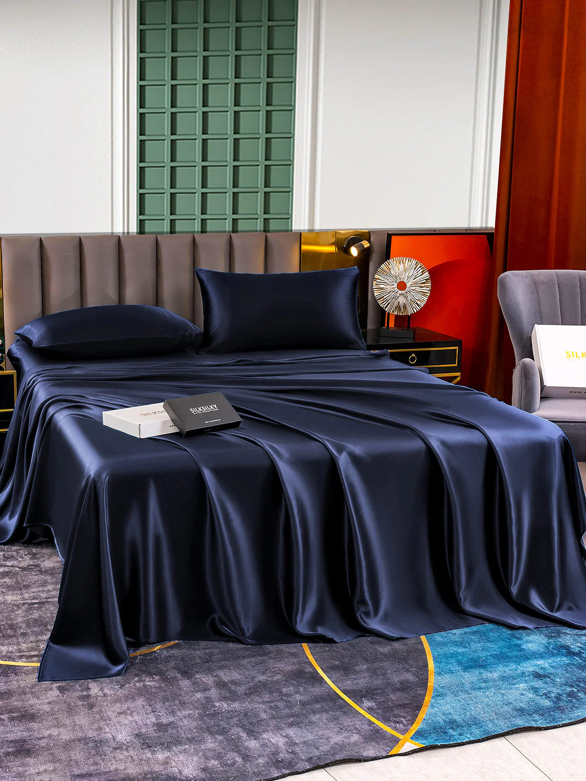 25Momme Silk 4Pcs Set Fitted&Flat Sheets+2x Pillowcases - Image 35