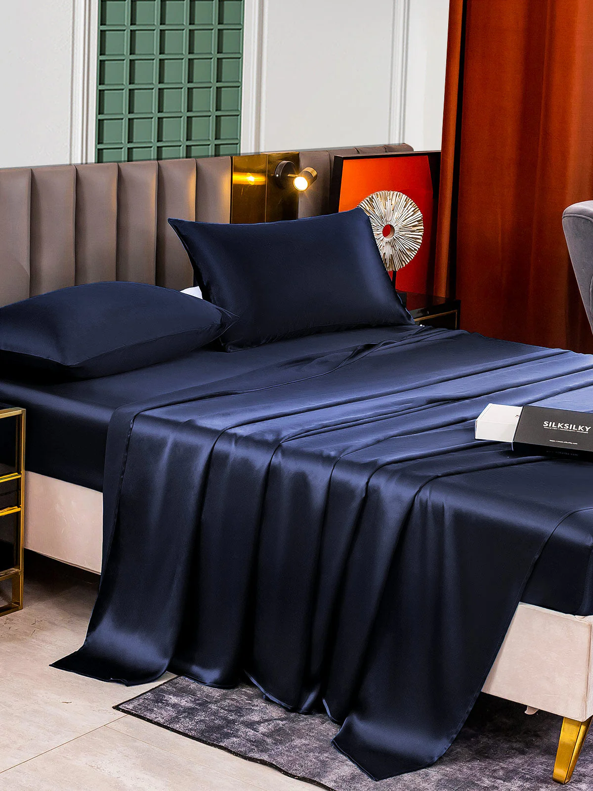 25Momme Silk 4Pcs Set Fitted&Flat Sheets+2x Pillowcases - Image 36