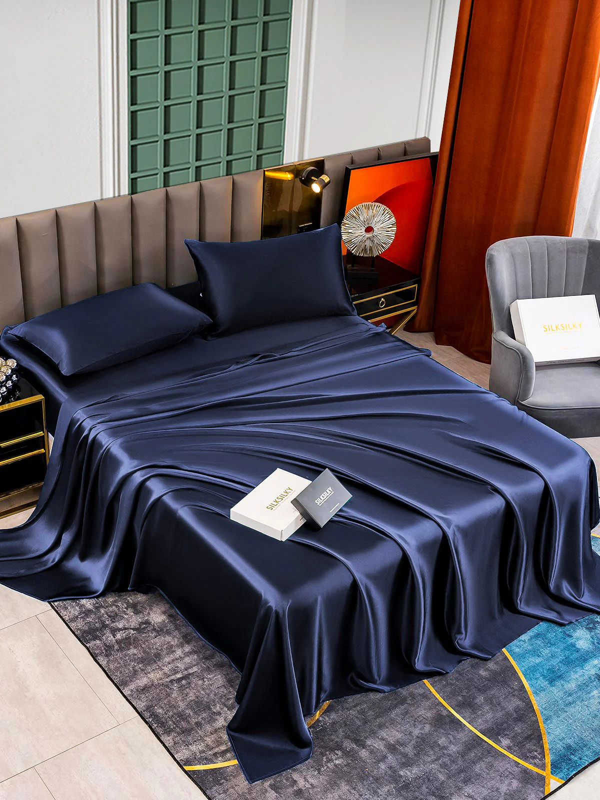 25Momme Silk 4Pcs Set Fitted&Flat Sheets+2x Pillowcases - Image 38