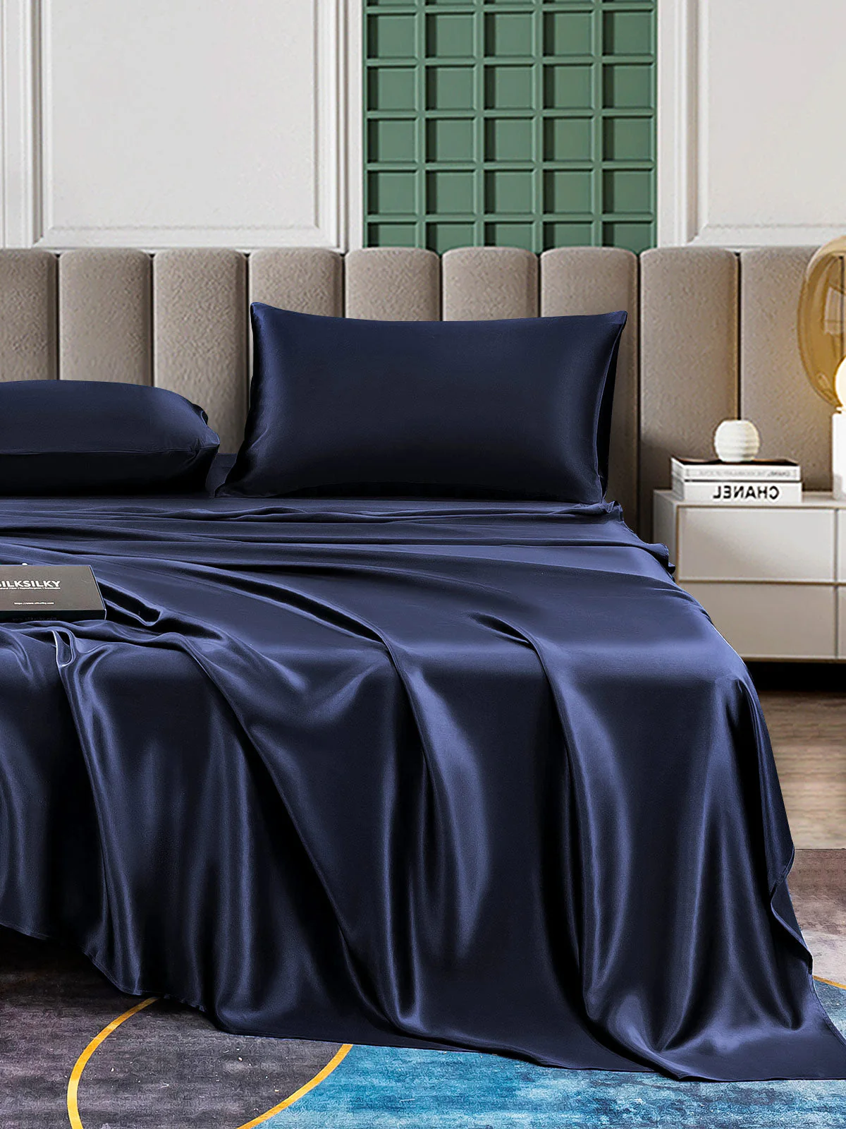 25Momme Silk 4Pcs Set Fitted&Flat Sheets+2x Pillowcases - Image 39