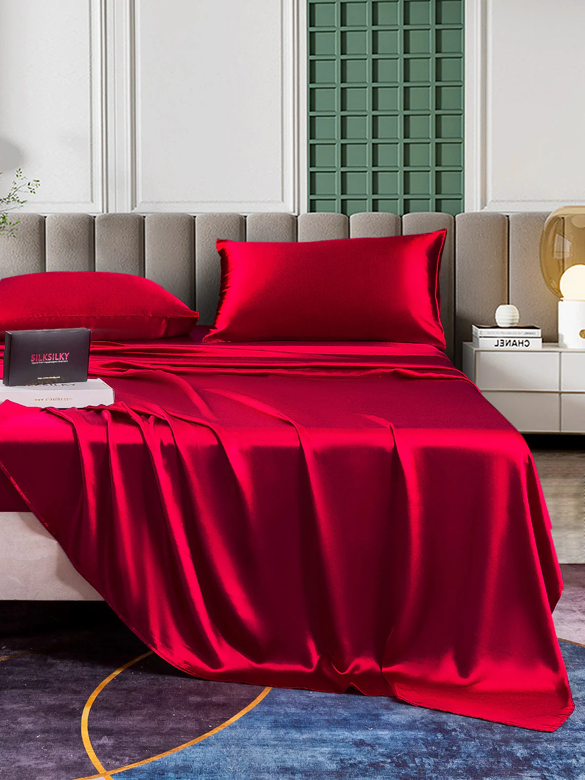 25Momme Silk 4Pcs Set Fitted&Flat Sheets+2x Pillowcases - Image 40