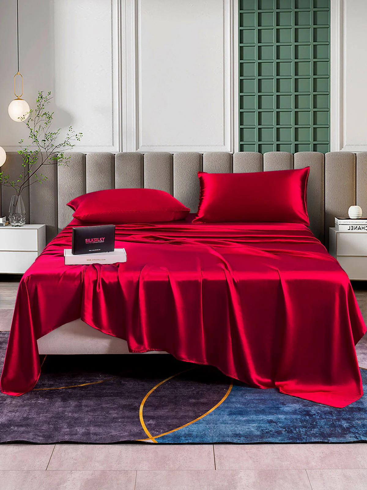 25Momme Silk 4Pcs Set Fitted&Flat Sheets+2x Pillowcases - Image 41