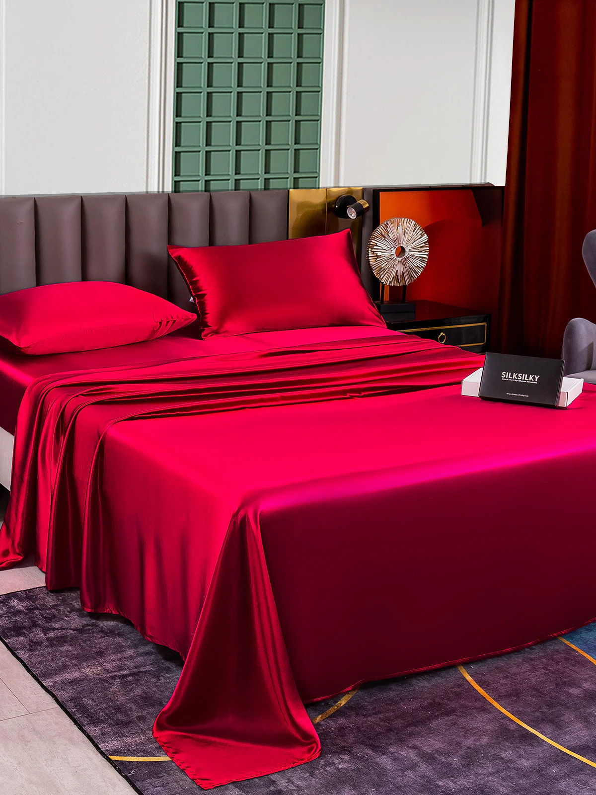 25Momme Silk 4Pcs Set Fitted&Flat Sheets+2x Pillowcases - Image 46
