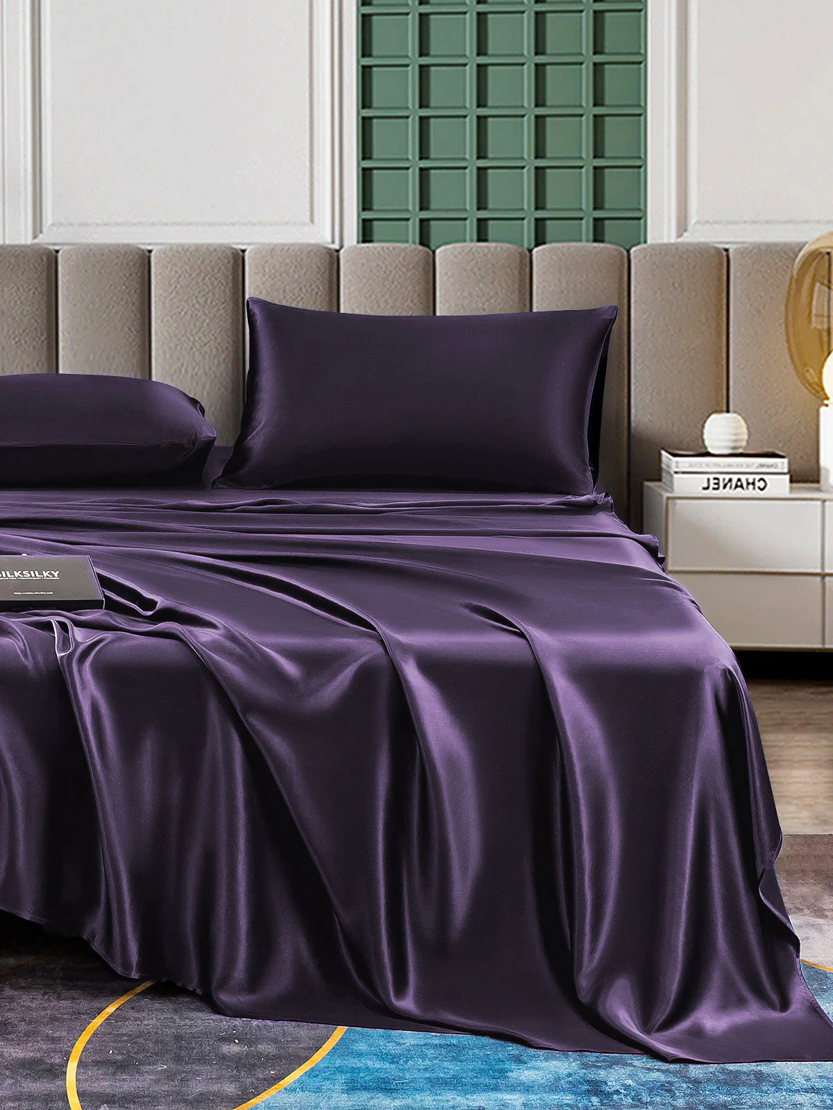 25Momme Silk 4Pcs Set Fitted&Flat Sheets+2x Pillowcases - Image 47