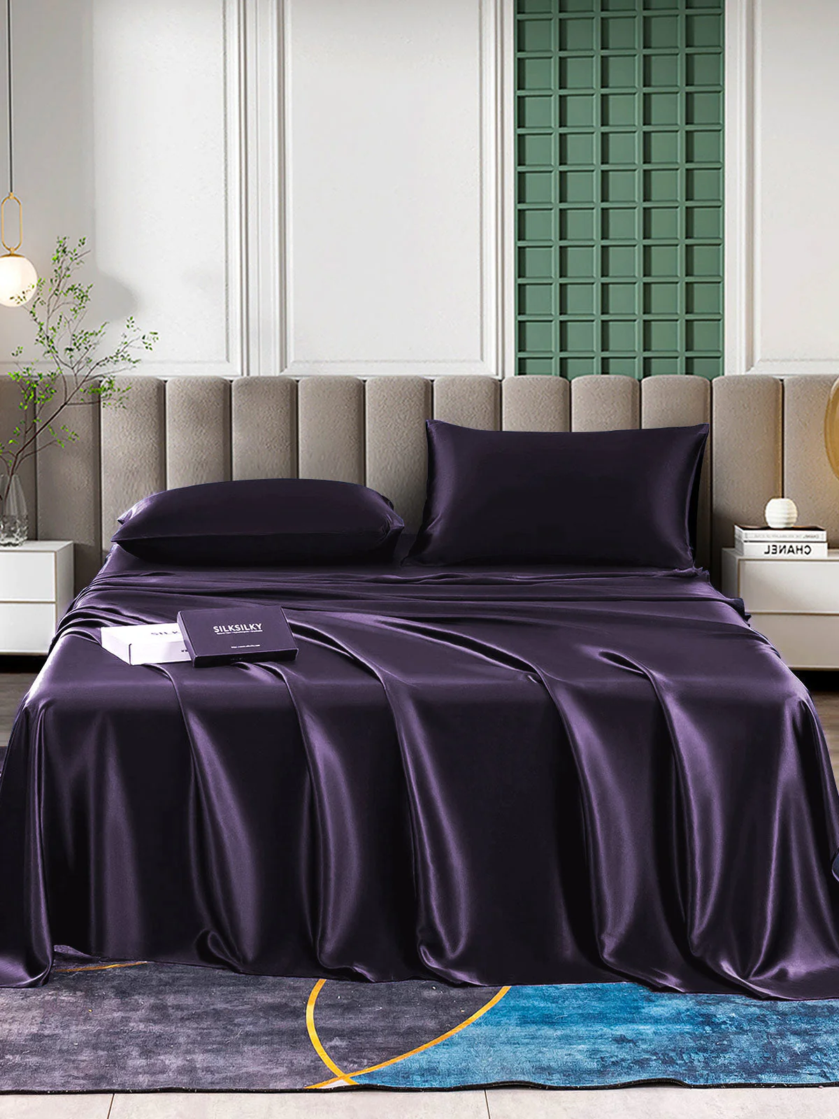 25Momme Silk 4Pcs Set Fitted&Flat Sheets+2x Pillowcases - Image 48