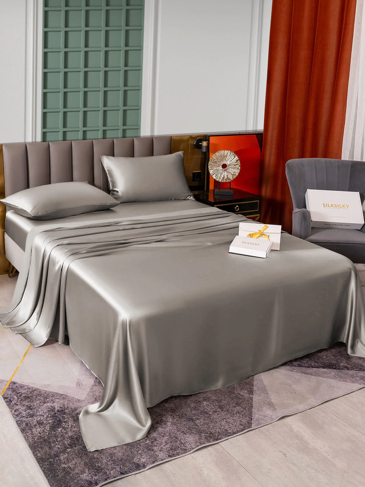 25Momme Silk 4Pcs Set Fitted&Flat Sheets+2x Pillowcases - Image 5