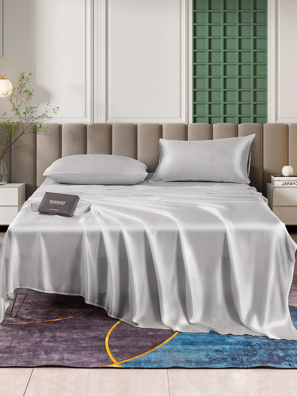25Momme Silk 4Pcs Set Fitted&Flat Sheets+2x Pillowcases - Image 53