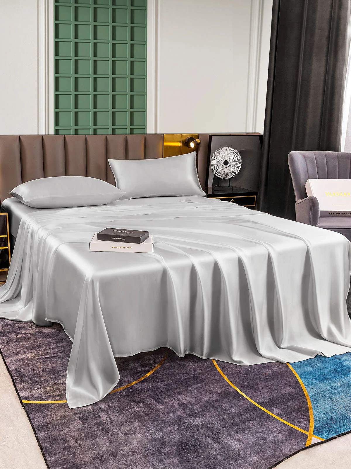25Momme Silk 4Pcs Set Fitted&Flat Sheets+2x Pillowcases - Image 57