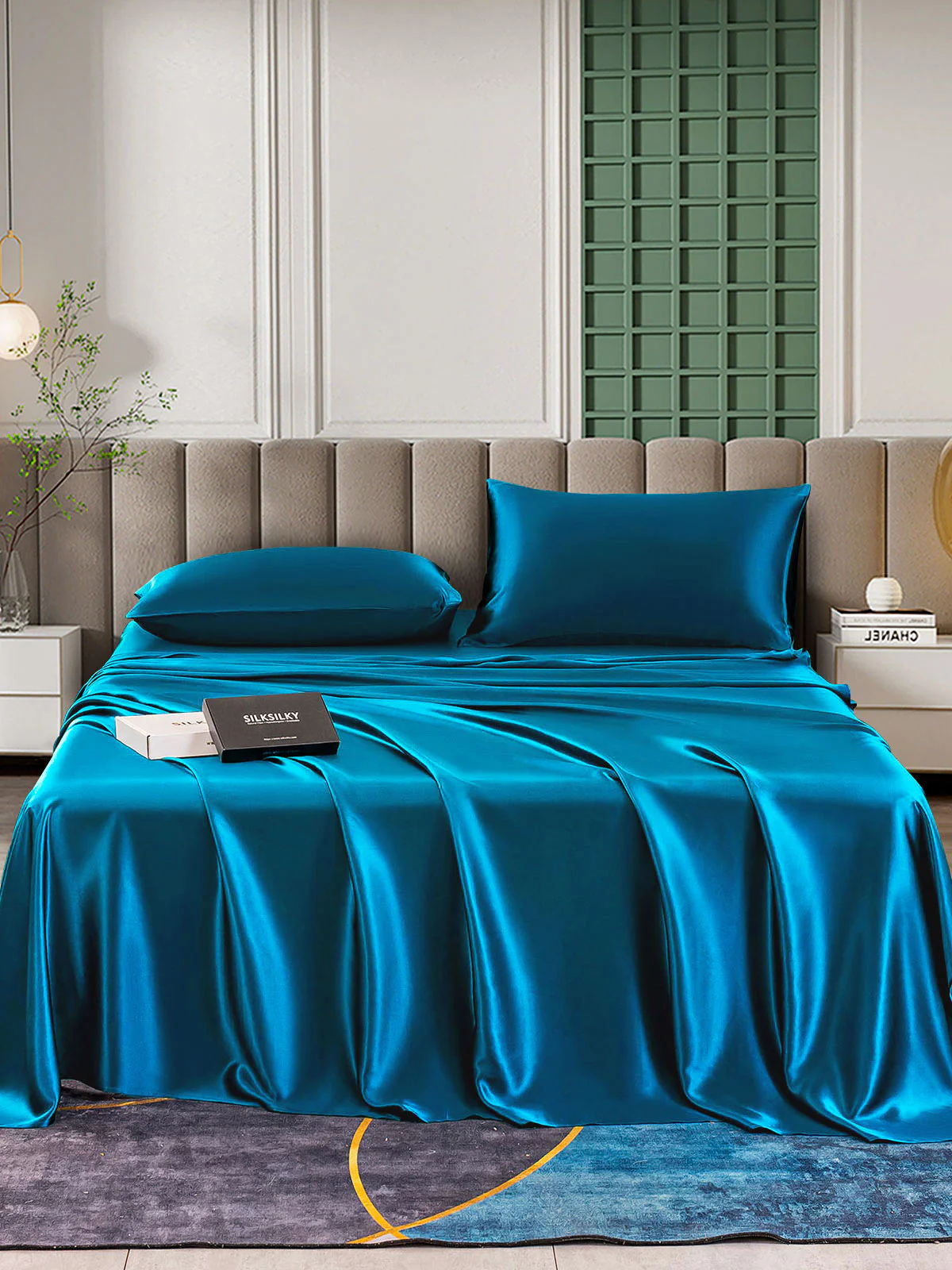 25Momme Silk 4Pcs Set Fitted&Flat Sheets+2x Pillowcases - Image 59