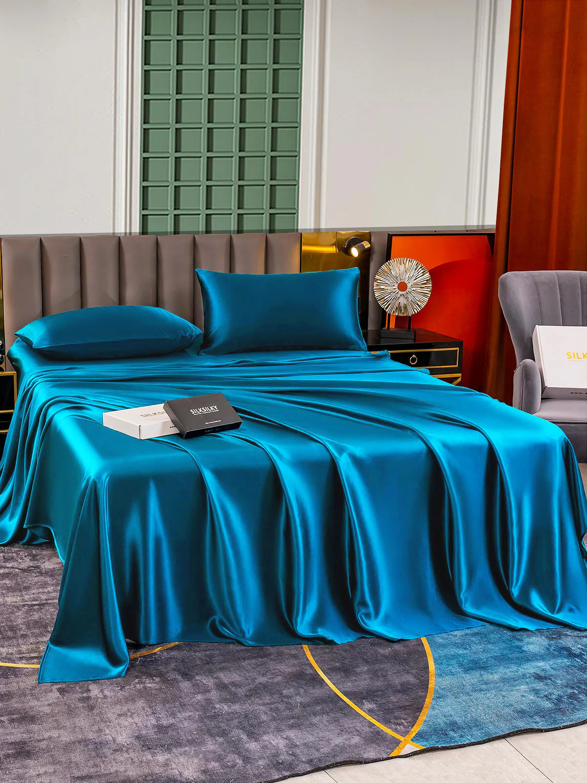 25Momme Silk 4Pcs Set Fitted&Flat Sheets+2x Pillowcases - Image 60