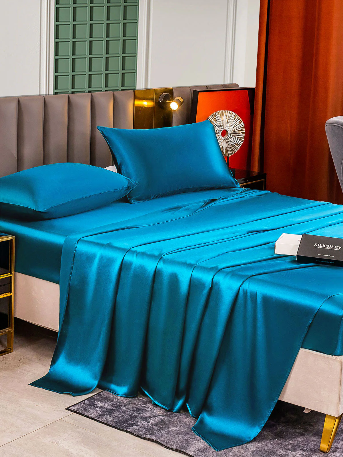 25Momme Silk 4Pcs Set Fitted&Flat Sheets+2x Pillowcases - Image 61