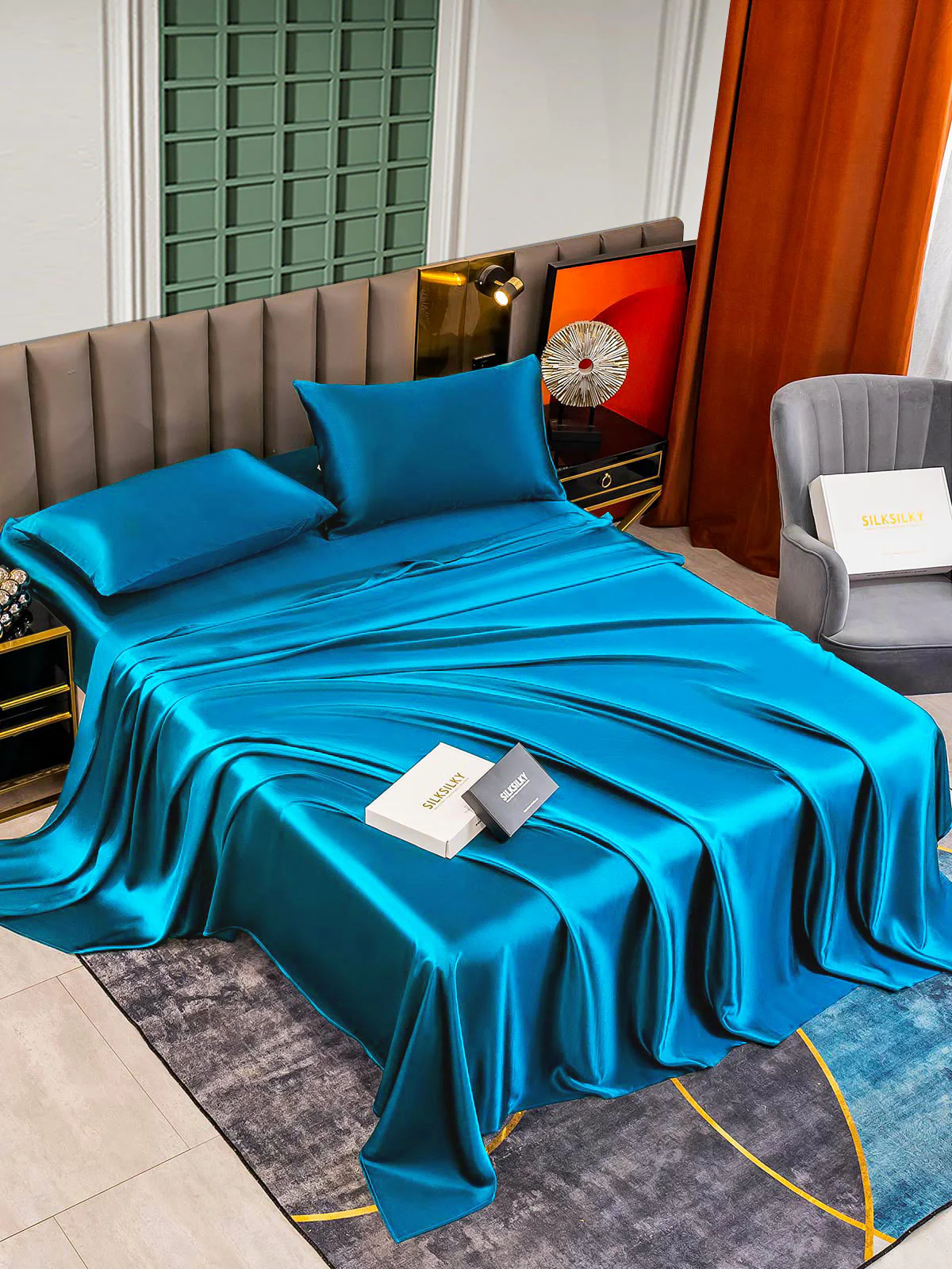 25Momme Silk 4Pcs Set Fitted&Flat Sheets+2x Pillowcases - Image 63