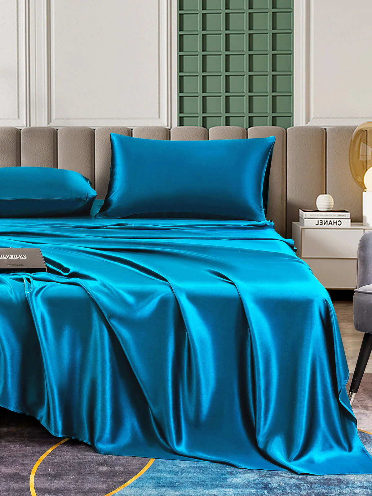 25Momme Silk 4Pcs Set Fitted&Flat Sheets+2x Pillowcases - Image 64
