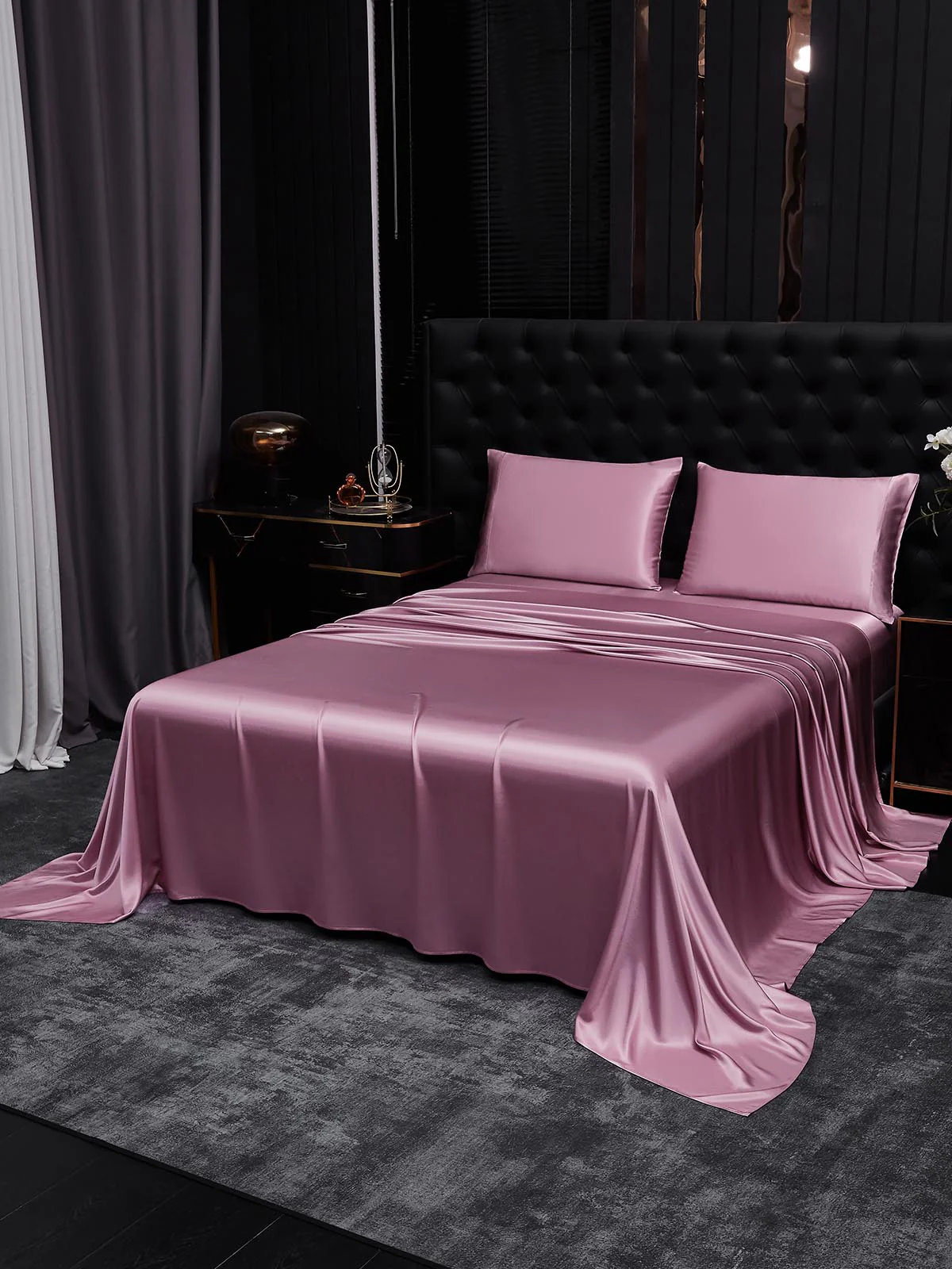 25Momme Silk 4Pcs Set Fitted&Flat Sheets+2x Pillowcases - Image 66