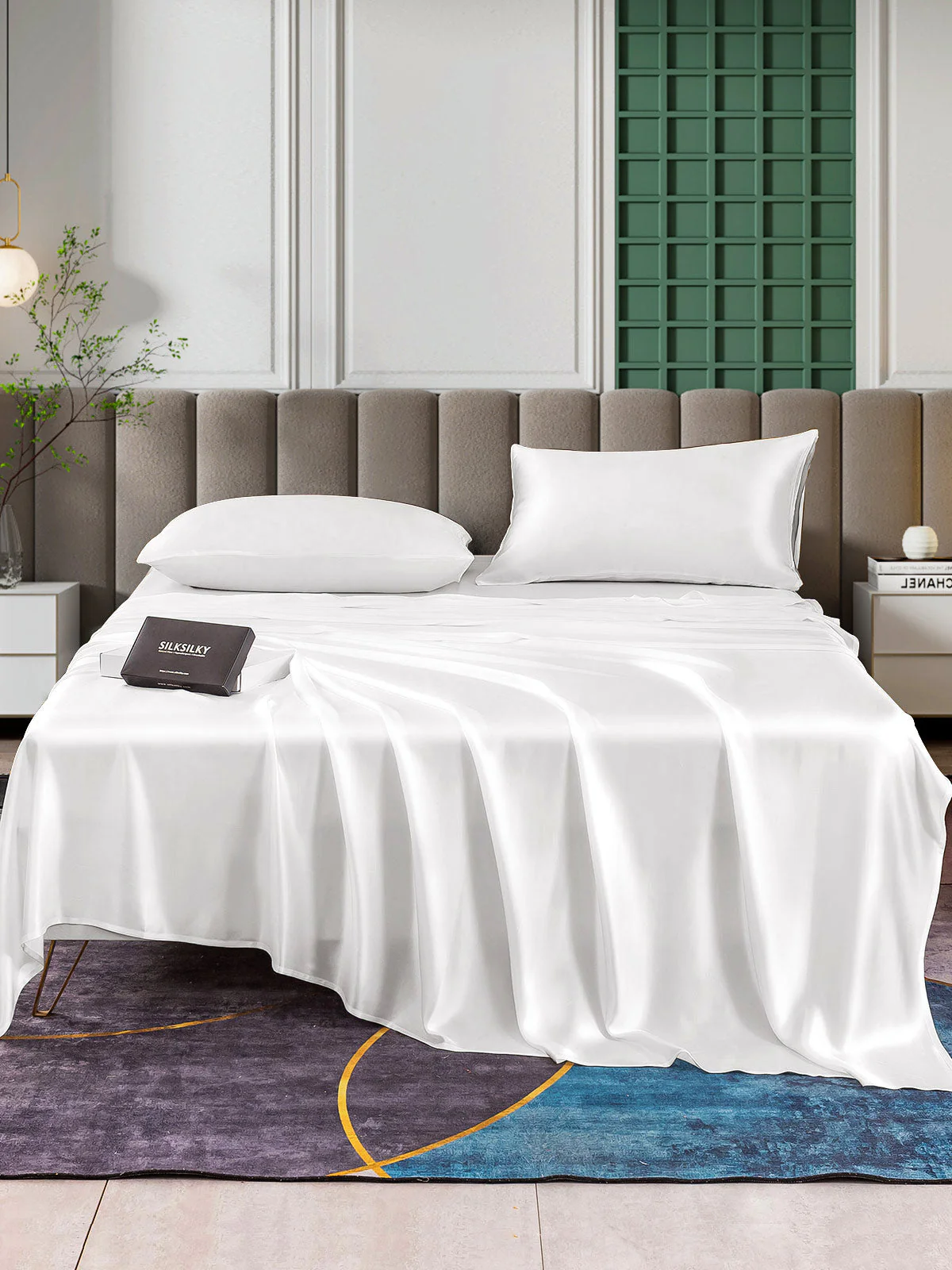 25Momme Silk 4Pcs Set Fitted&Flat Sheets+2x Pillowcases - Image 7