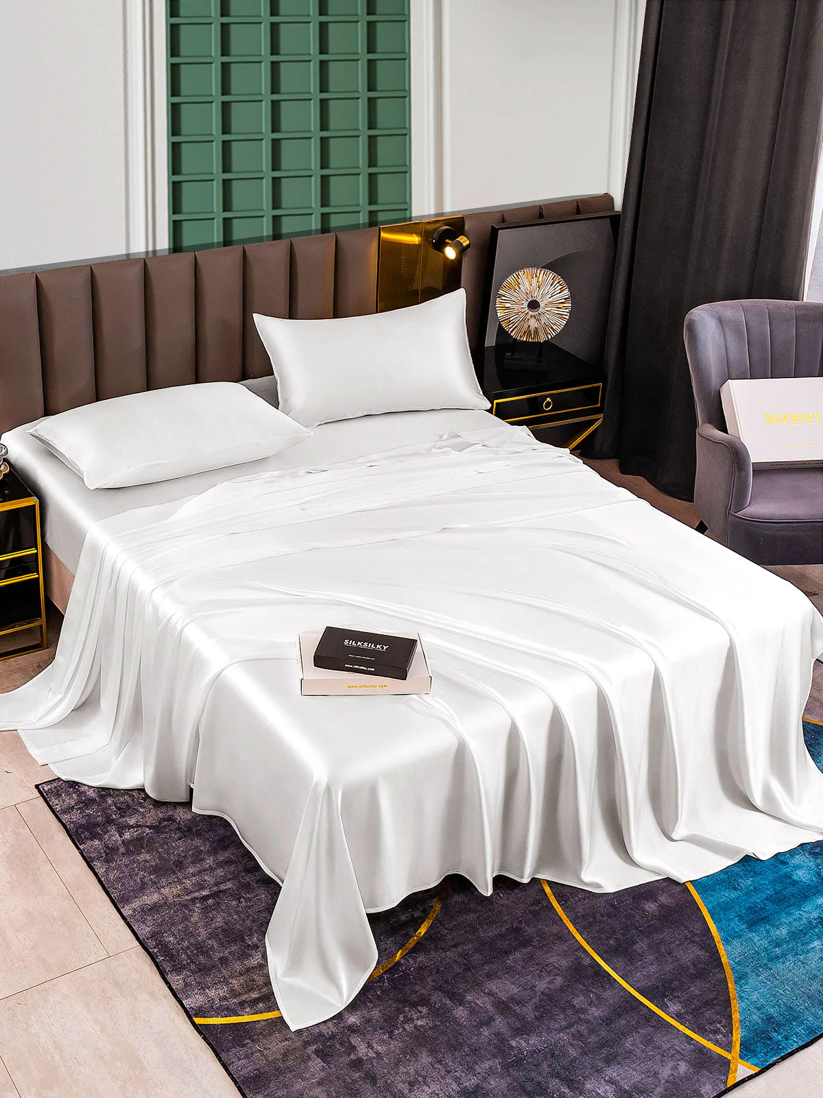 25Momme Silk 4Pcs Set Fitted&Flat Sheets+2x Pillowcases - Image 8