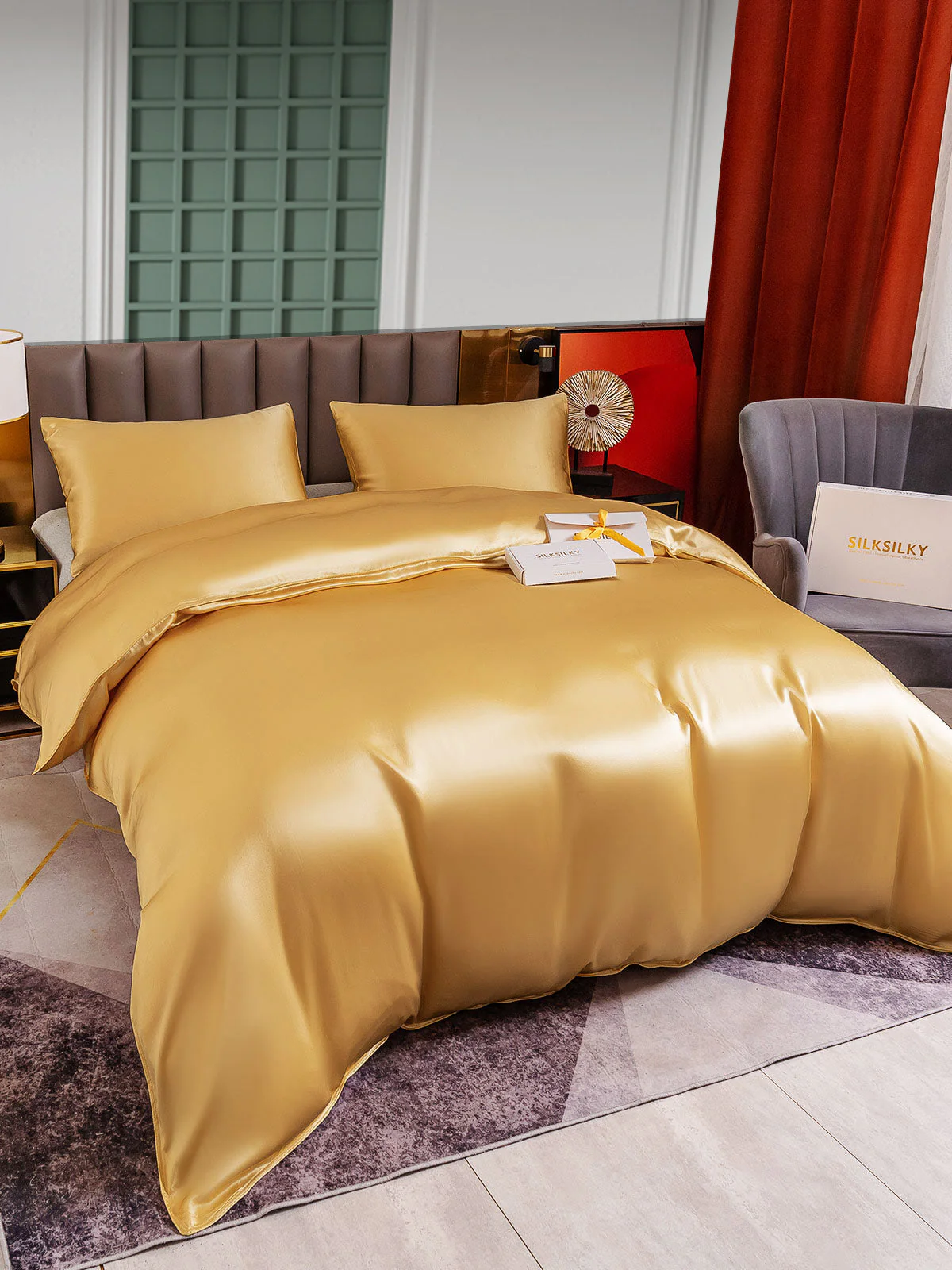 25Momme 3Pcs Silk Set Duvet Cover+2x Pillowcases - Image 26