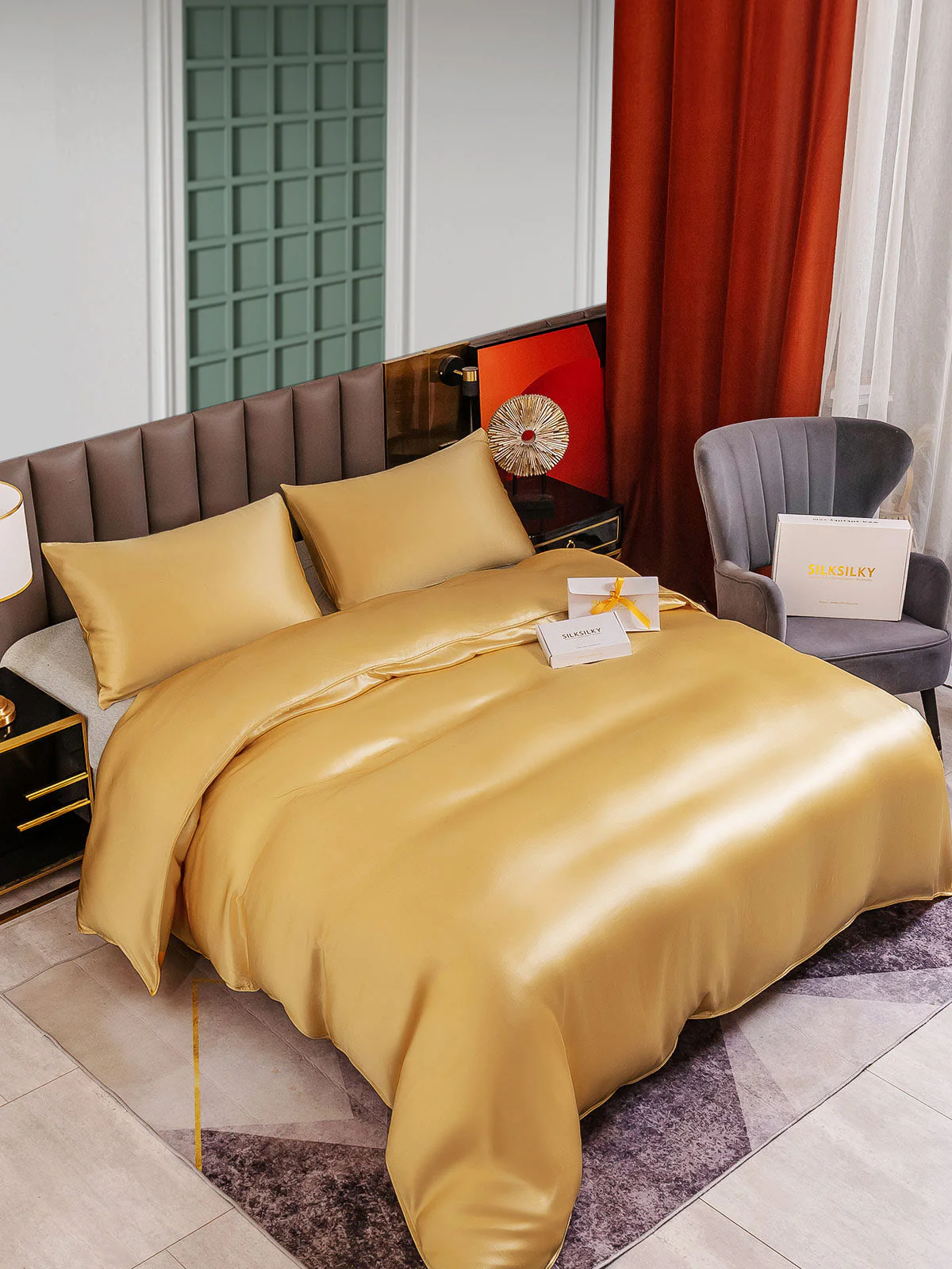 25Momme 3Pcs Silk Set Duvet Cover+2x Pillowcases - Image 29