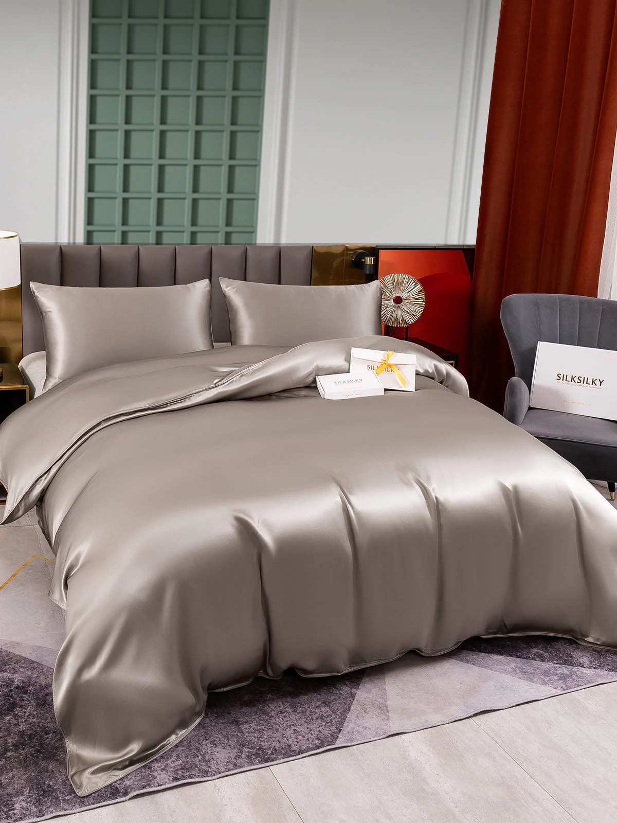 25Momme 3Pcs Silk Set Duvet Cover+2x Pillowcases - Image 33