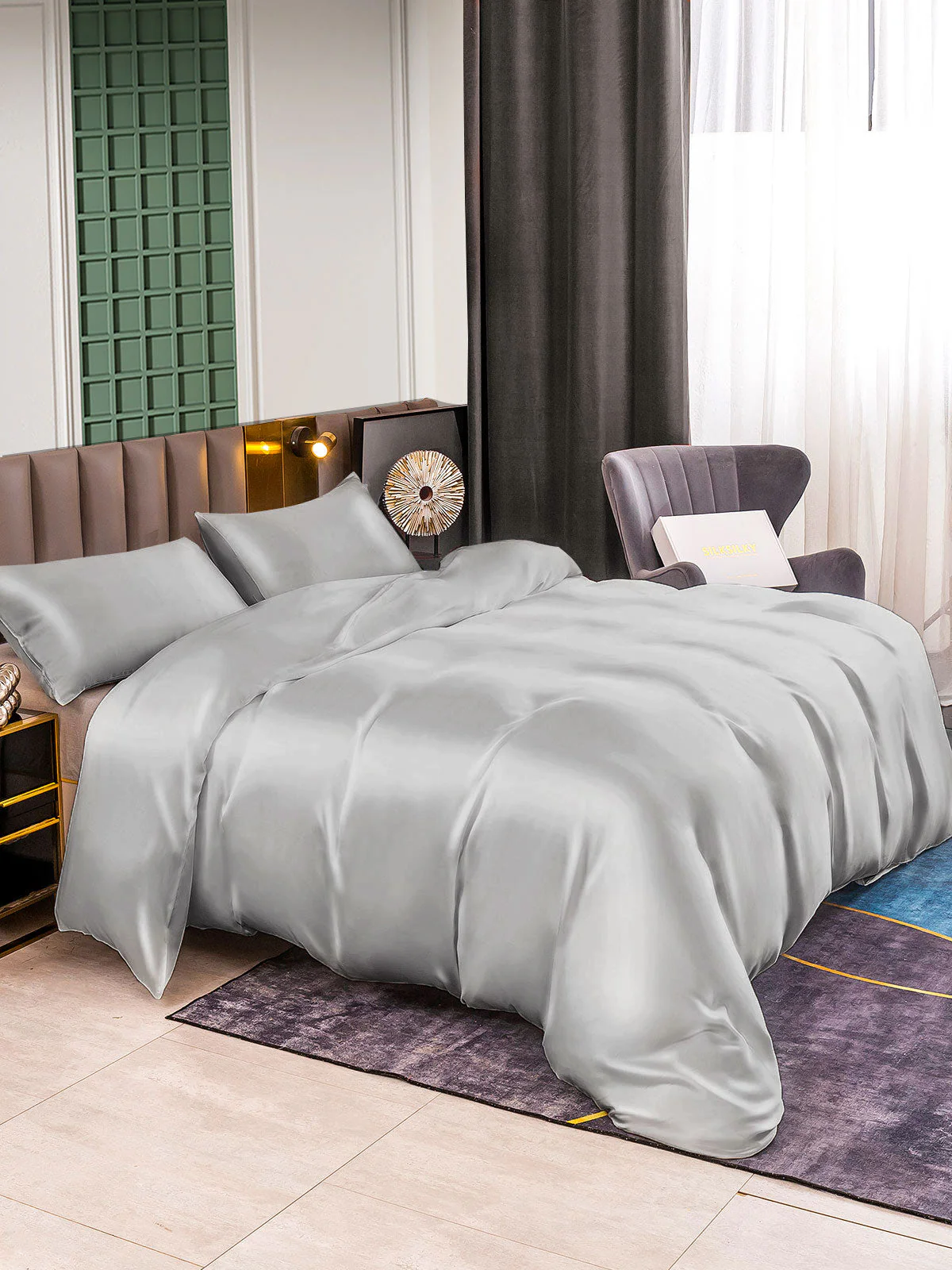 25Momme 3Pcs Silk Set Duvet Cover+2x Pillowcases - Image 43